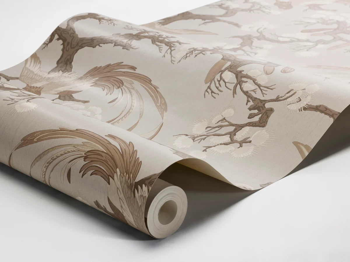 FENIX Wallpaper with Plant and Animal Motif in Muted Beige