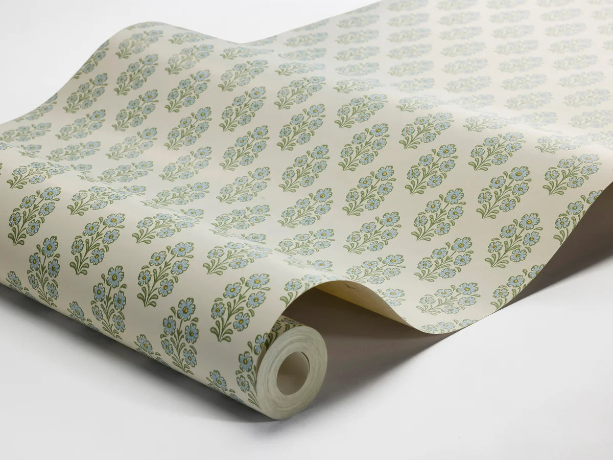 Tapete mit floralem Muster SIBYLLA cremefarben mit Blau