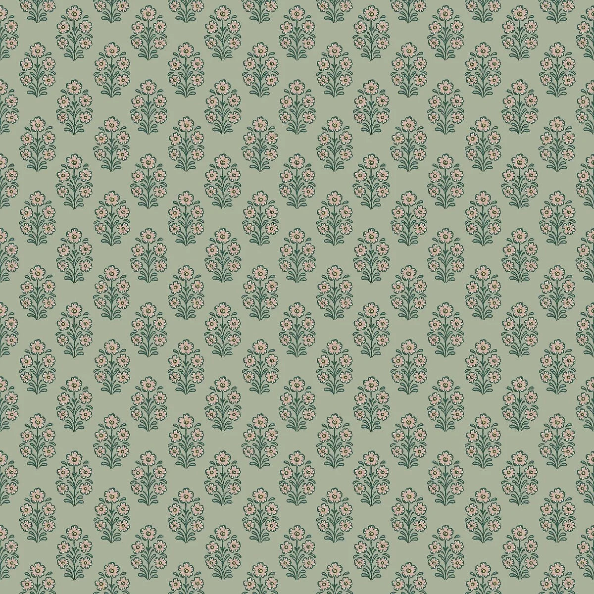 Tapete mit pflanzlichem Blumenmotiv SIBYLLA grün mit beige