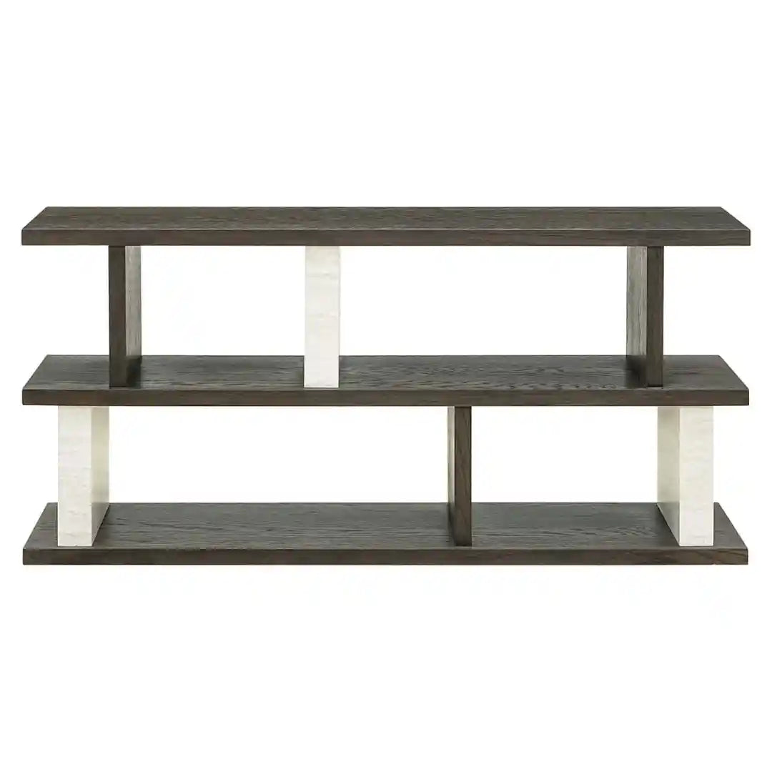 Konsola WALDORF donkerbruin hout en steen