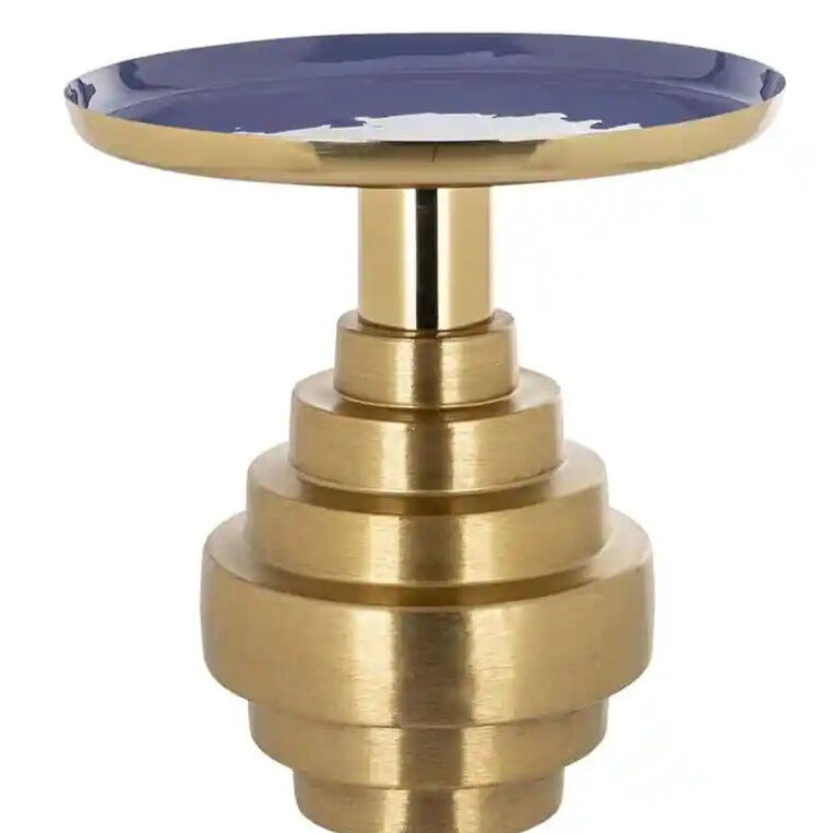 Zijtafel RENAO blauwe blad met gouden accenten