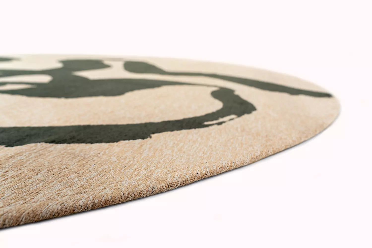 Round RIBBON Beige Rug with Dark Green