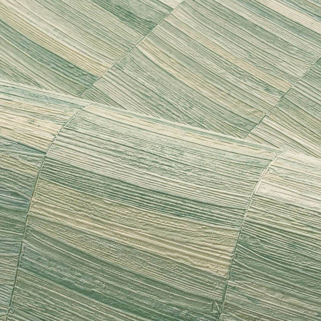 Structural wallpaper in stripes imitating a plant weave STYLOSA - VERT AMANDE green