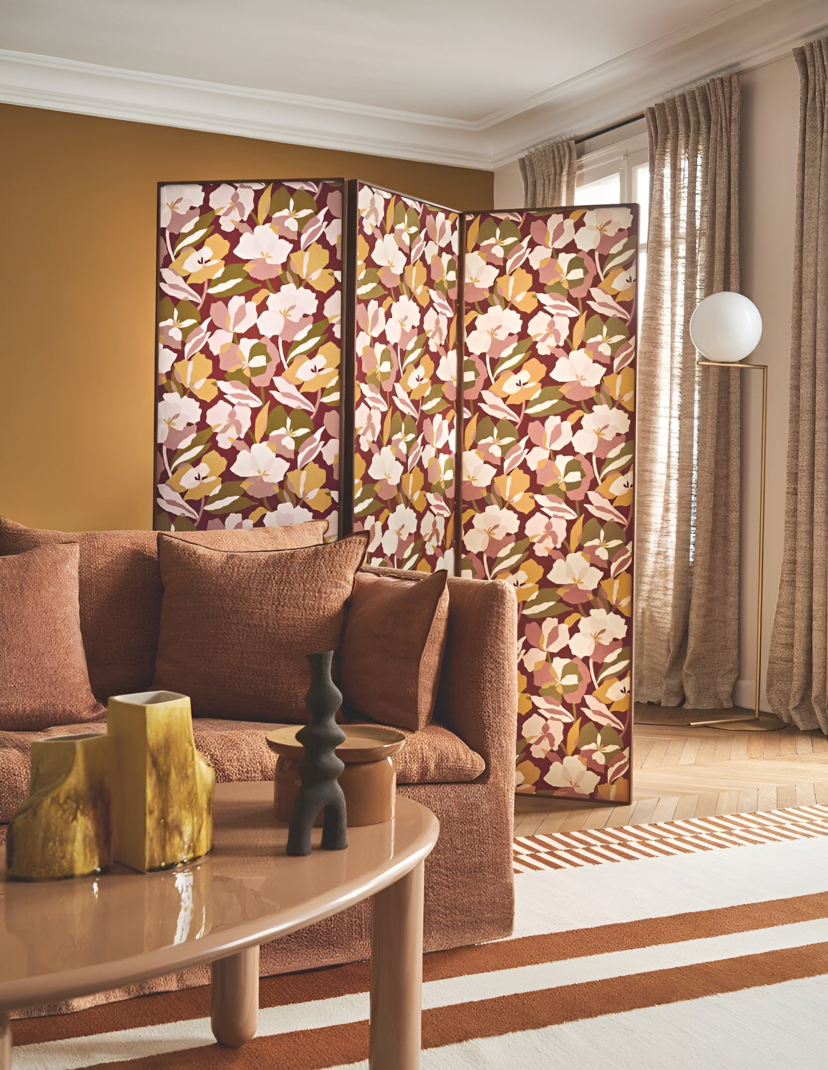 Behang met plantenmotief van bloemen AMARYLLIS - GRENAT/BLUSH bordeauxrood met roze