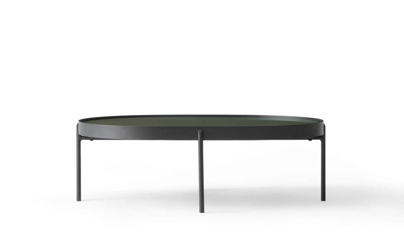 Couchtisch NONO beige Glas mit schwarzem Gestell