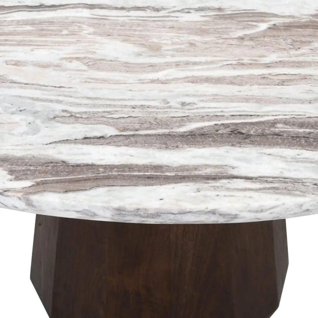 OBEROY Round Table Marble with Brown Mango Wood