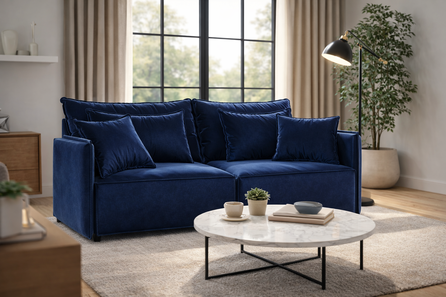 Sofa van fluweel met slaapfunctie FABIEN marineblauw