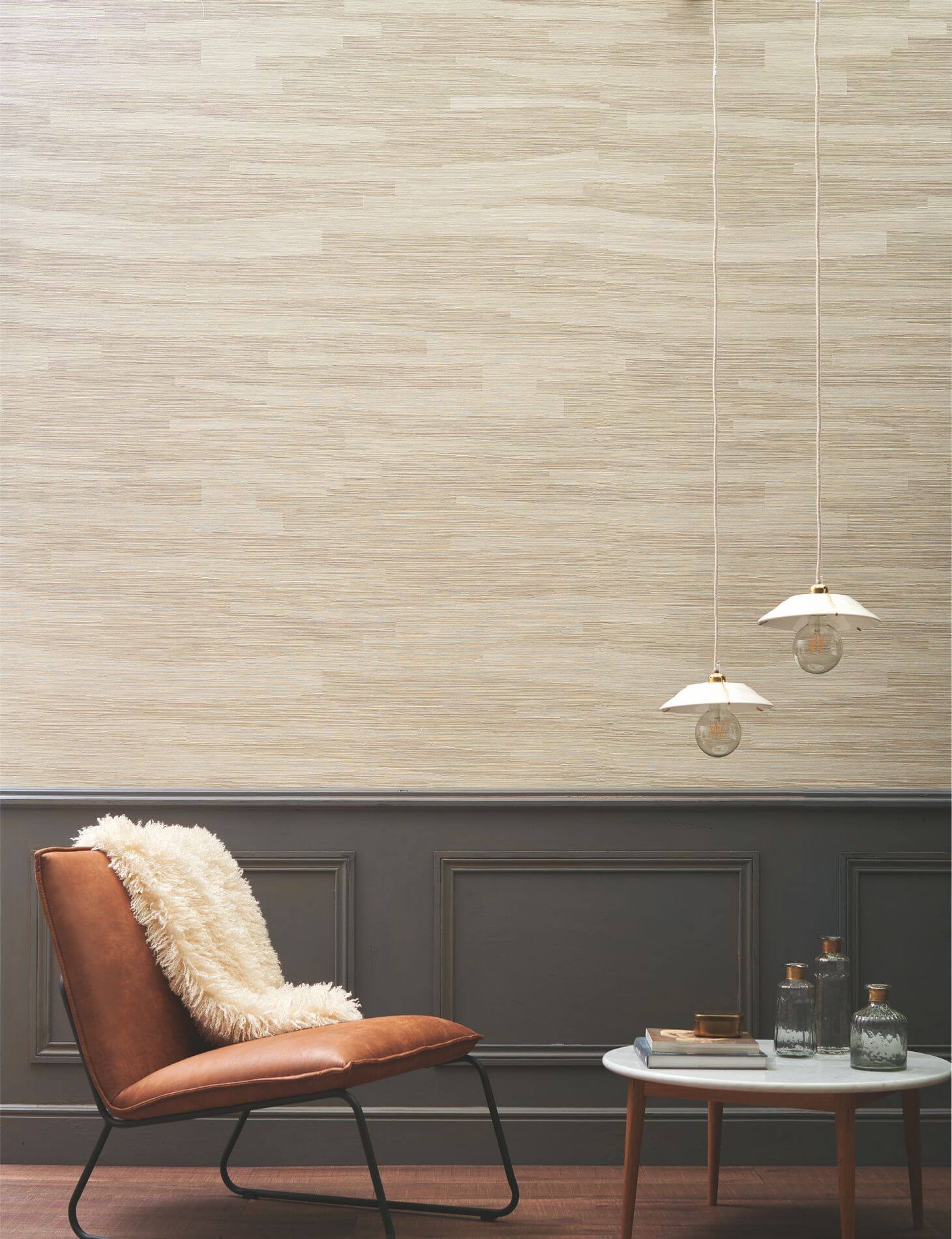 Strukturierte Textiltapete mit Streifen und Jacquardgewebe HALANA - ECRU ecru