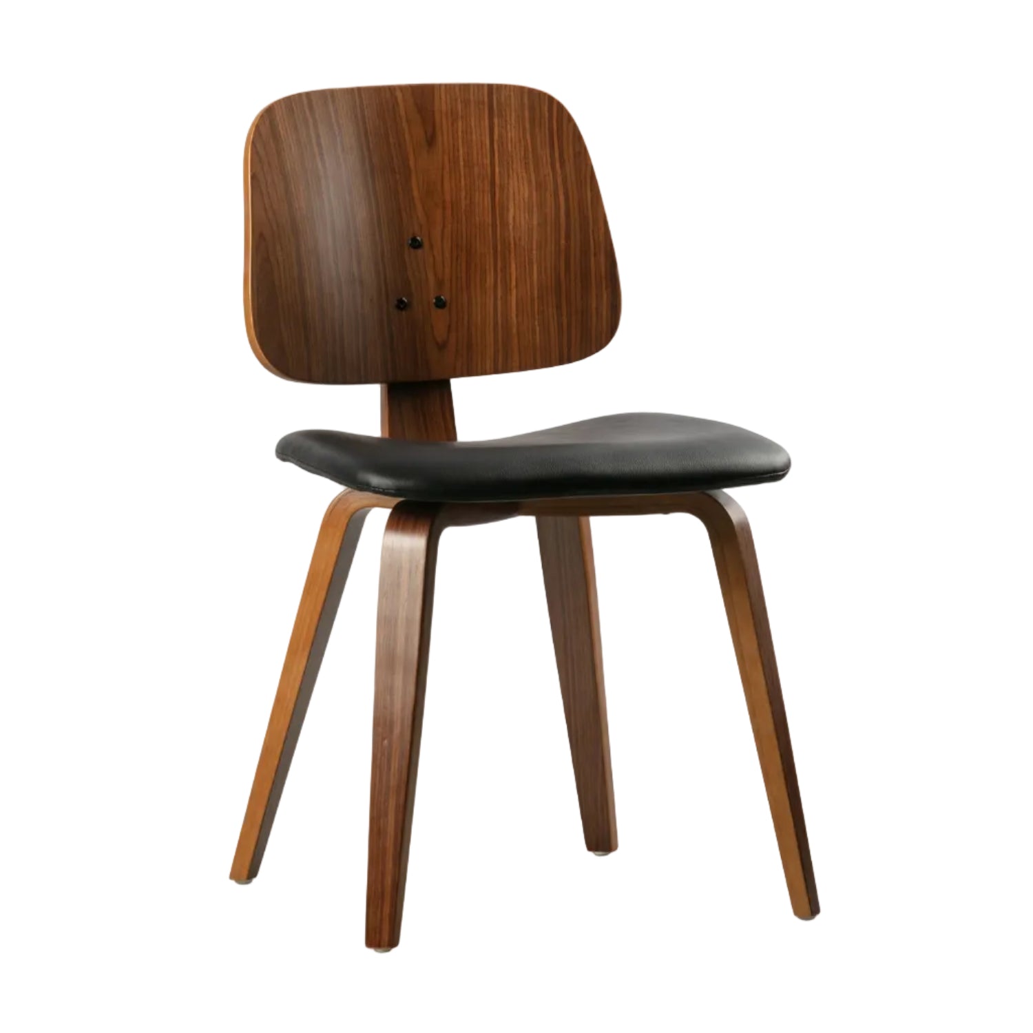 Stoel CLASSIC notenhoutfineer met zwarte ecokunstleer