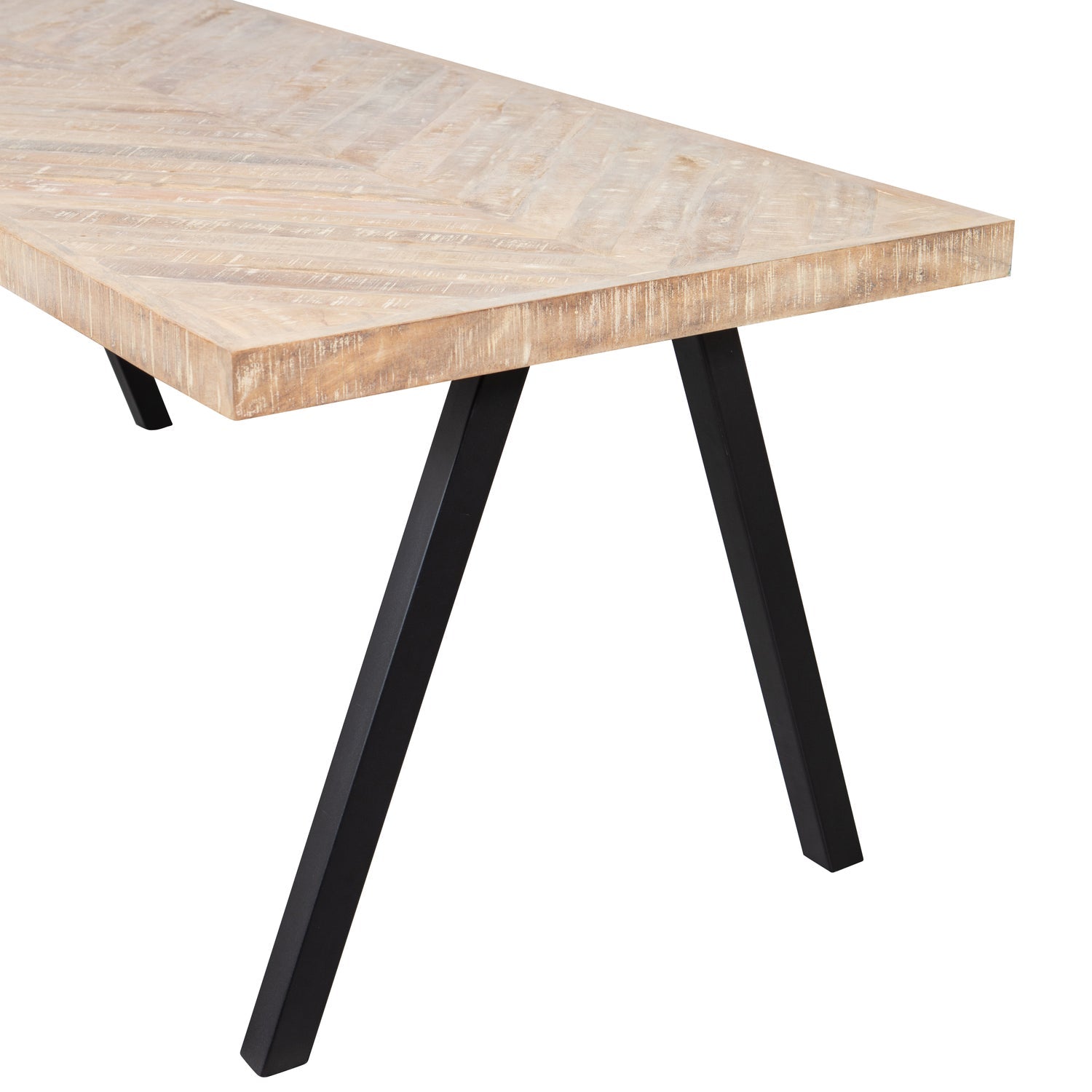 Tafel in visgraat TABLO van mango-hout met een V-vormige basis