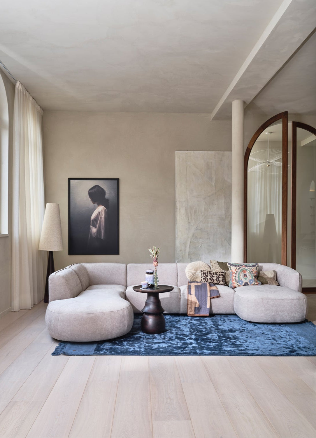 U-vormige linkerhoekbank POLLY zandkleurig