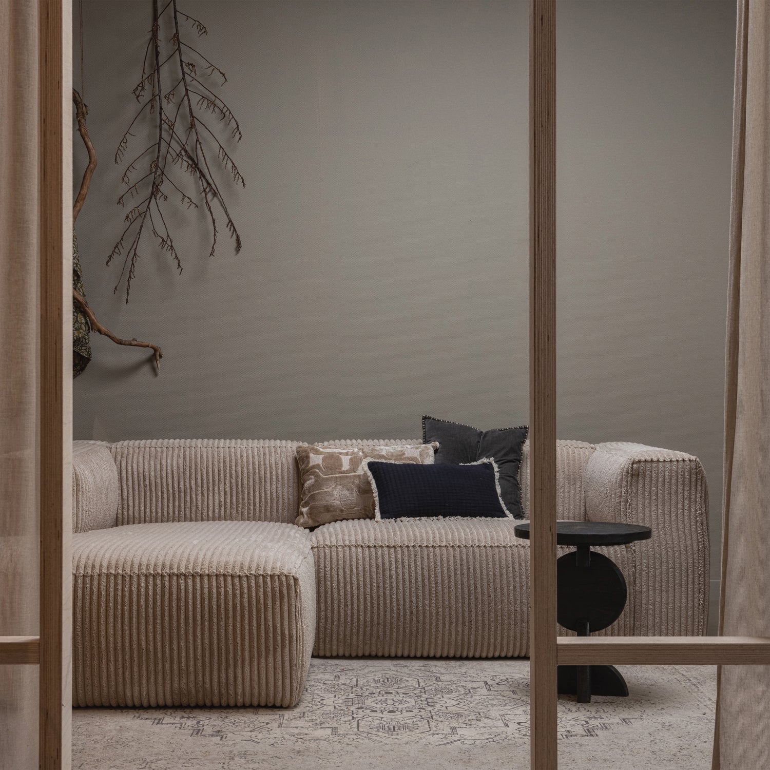 Links -handgefertigte Ecke Bohnen Beige Cord