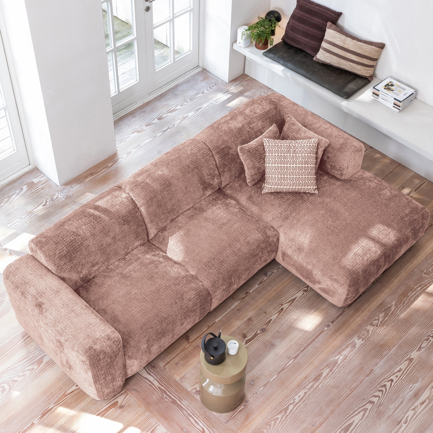 Modularer, linksseitiger Ecksofa CLOUD in Rosa