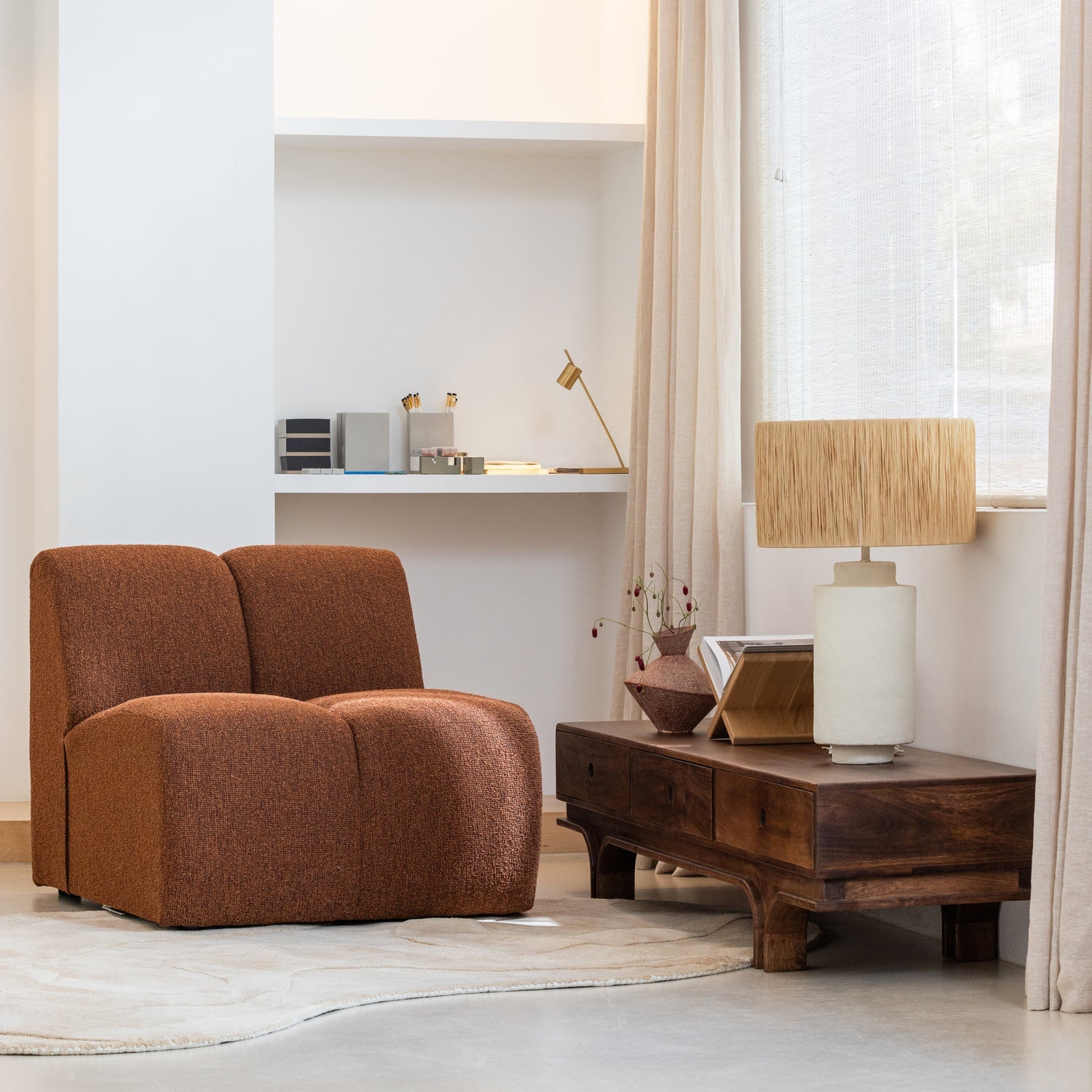 Modulares Sofa MOJO - 1-sitziges Element in braunem Bouclé