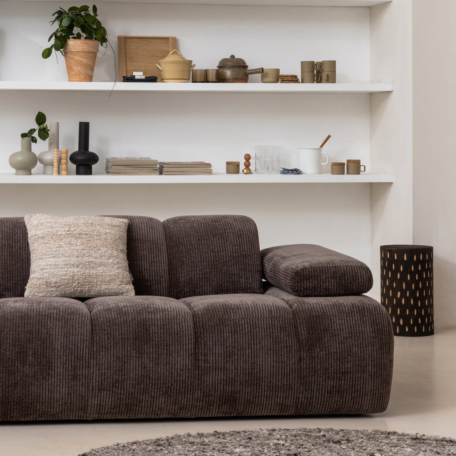 MOJO modular sofa - 1.5-seater right-hand dark brown corduroy element