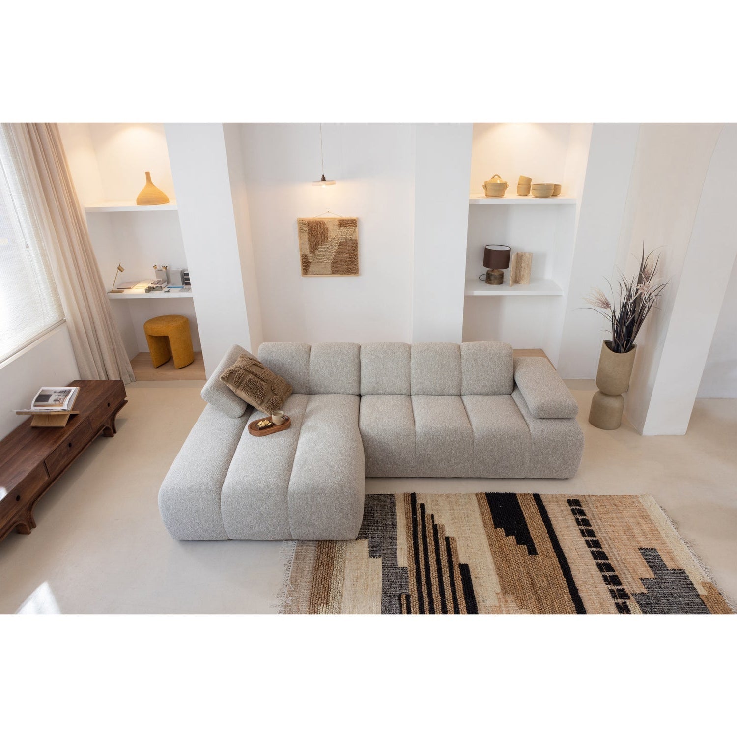 Modulares Sofa MOJO - linksseitiger brauner Schafsfell-Sessel