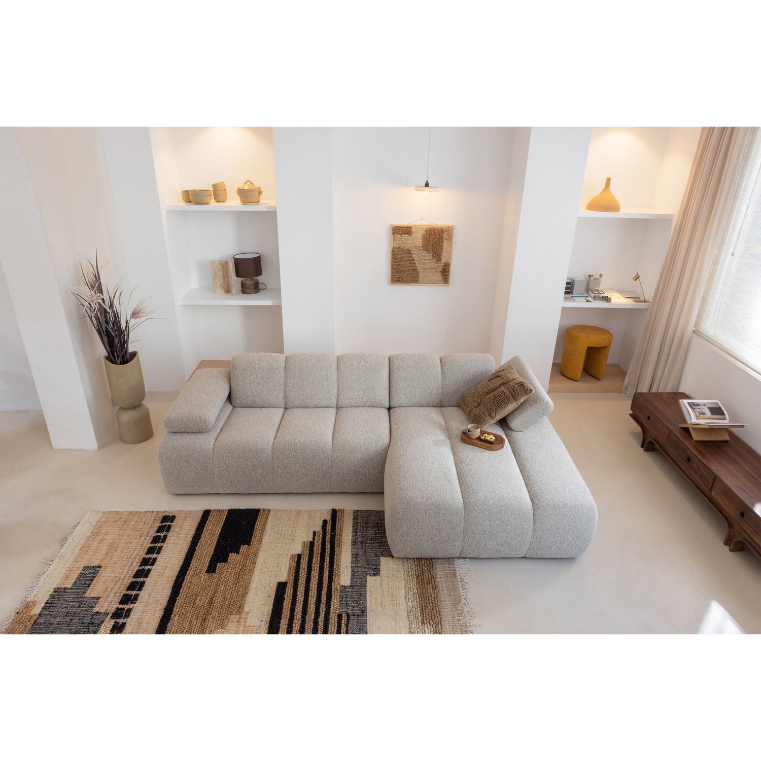 Modulaire bank MOJO - linkszijdige chaise longue ecru ribstof