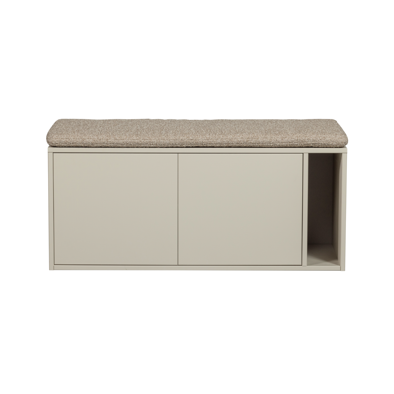 SETTLE opbergkast met gestoffeerde zitting grijsbeige