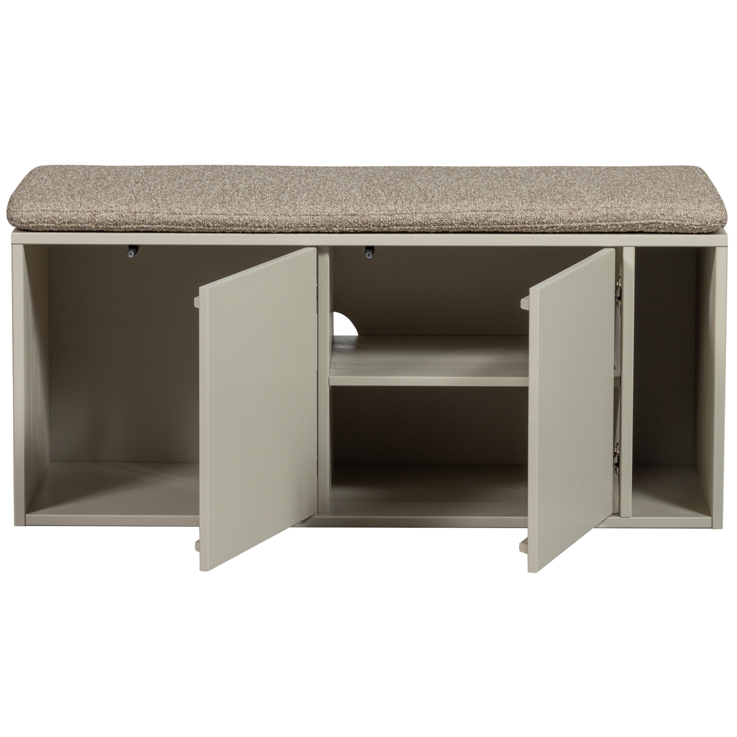 SETTLE opbergkast met gestoffeerde zitting grijsbeige