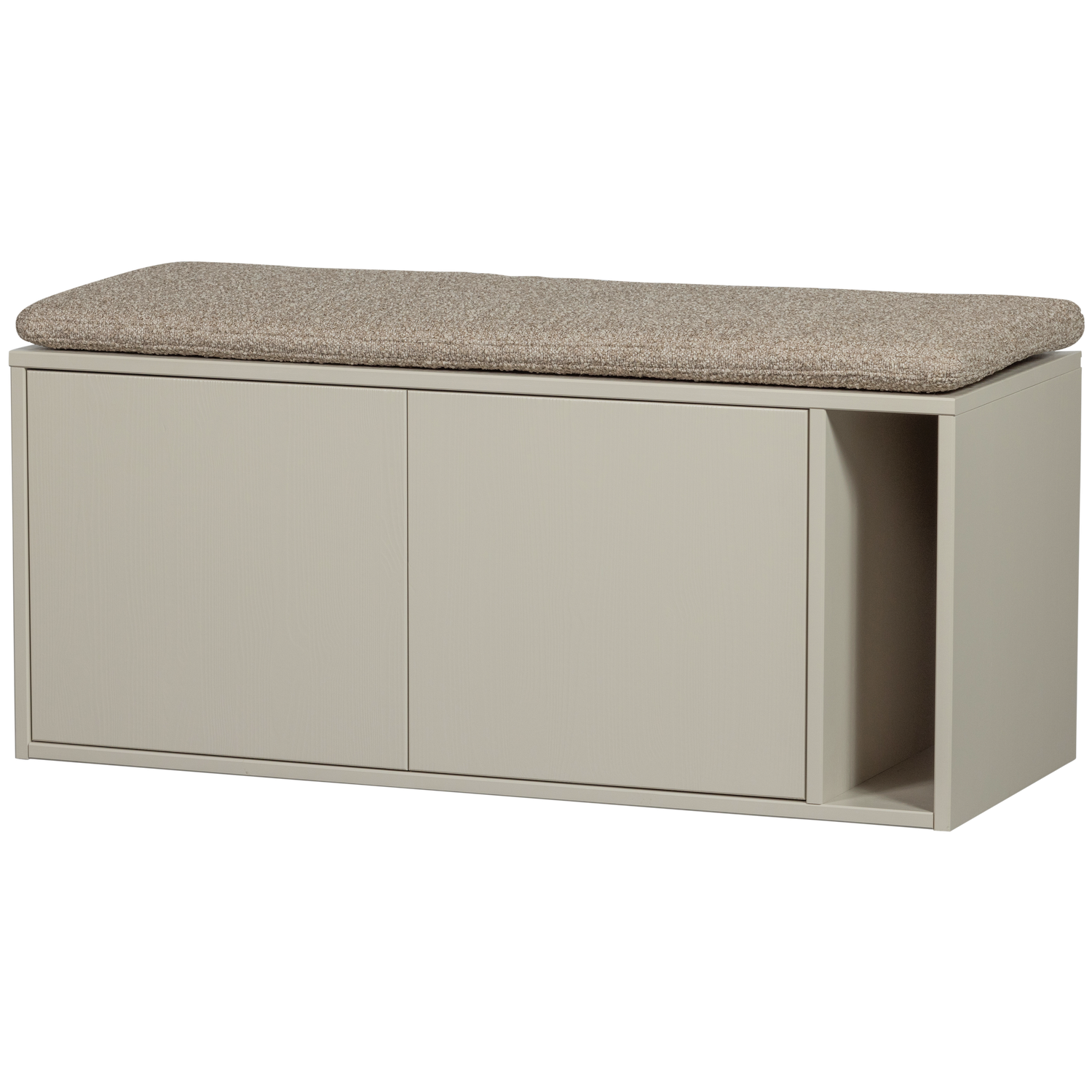 SETTLE opbergkast met gestoffeerde zitting grijsbeige
