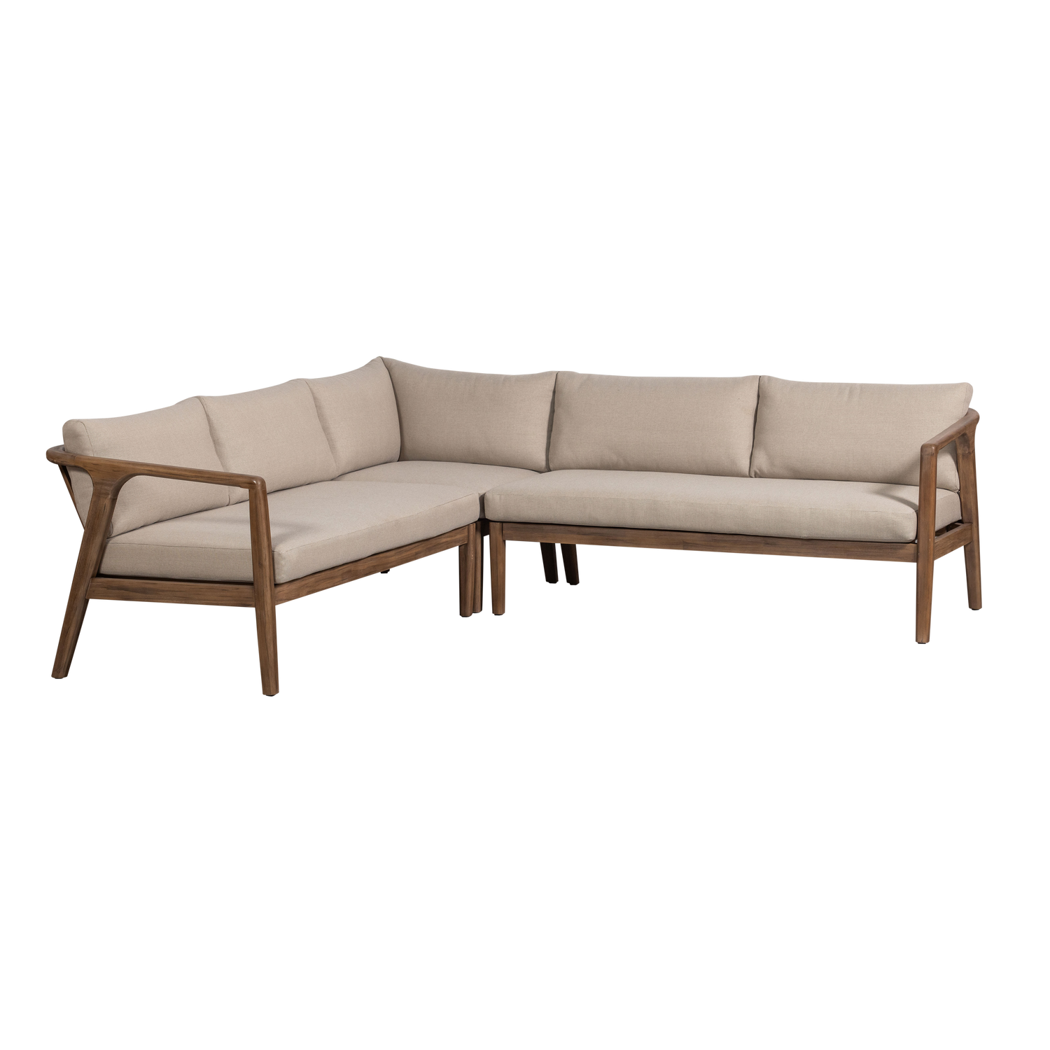 Symmetrical Garden Corner Sofa BIAM in Sand with Acacia Wood Frame