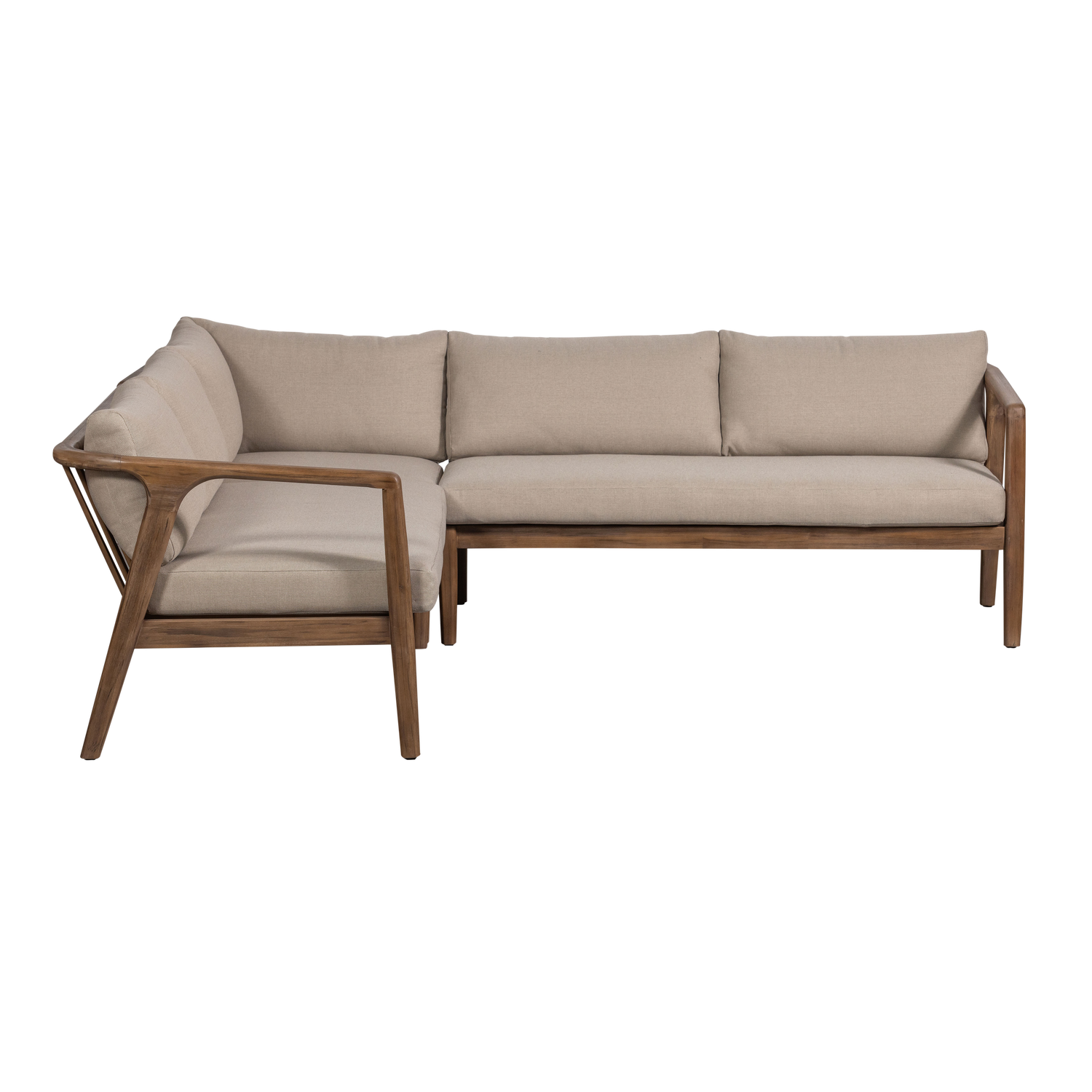 Symmetrical Garden Corner Sofa BIAM in Sand with Acacia Wood Frame