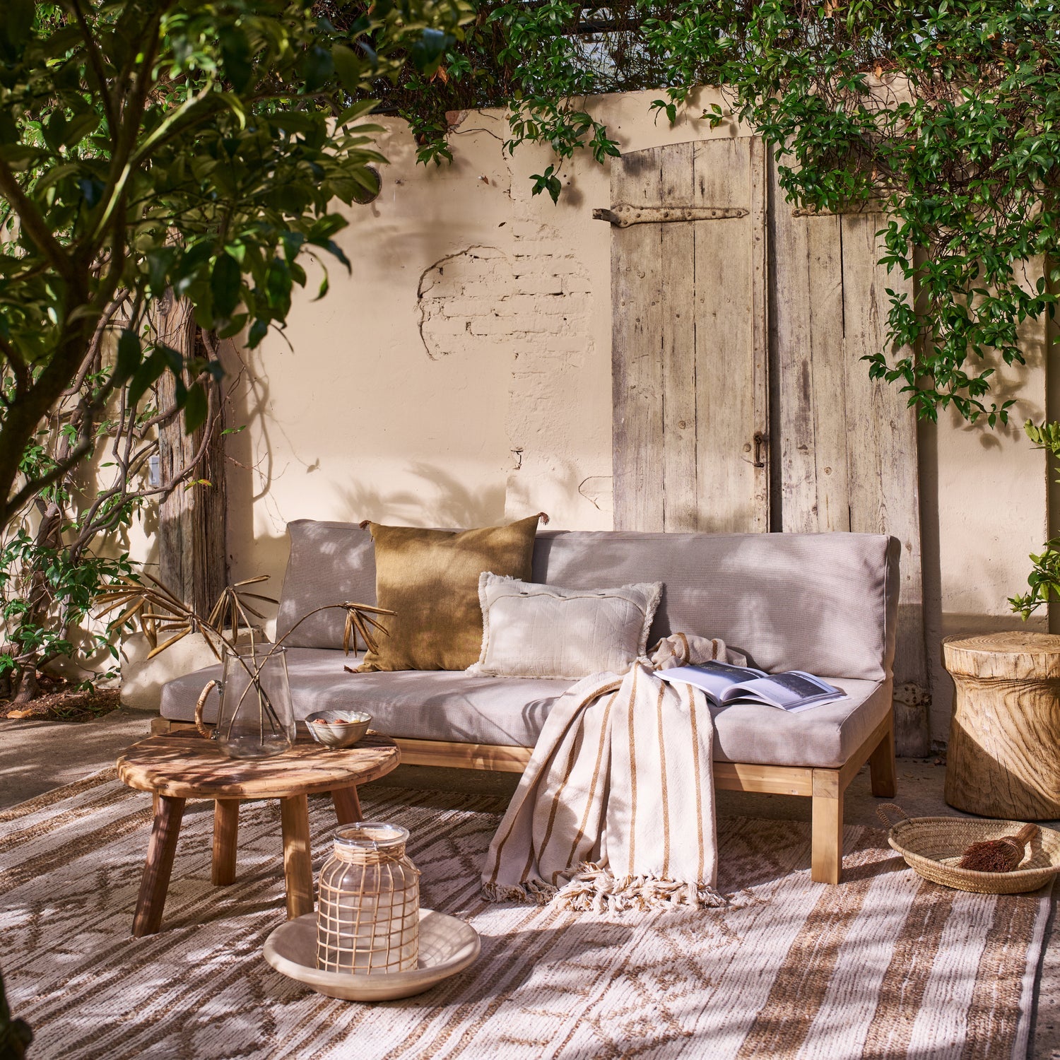 3-Seater Outdoor Sofa RELAX Beige with Acacia Base
