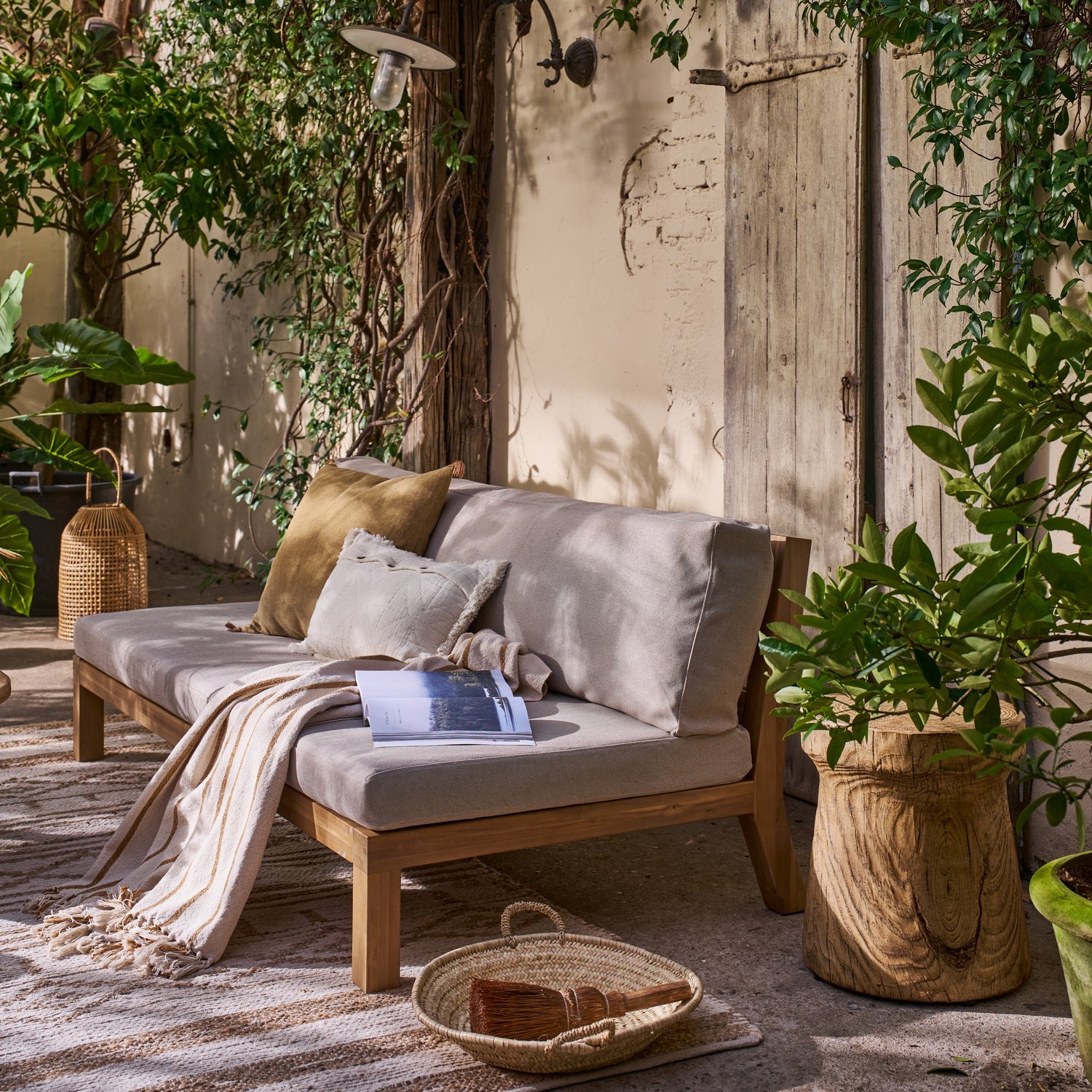 3-Seater Outdoor Sofa RELAX Beige with Acacia Base