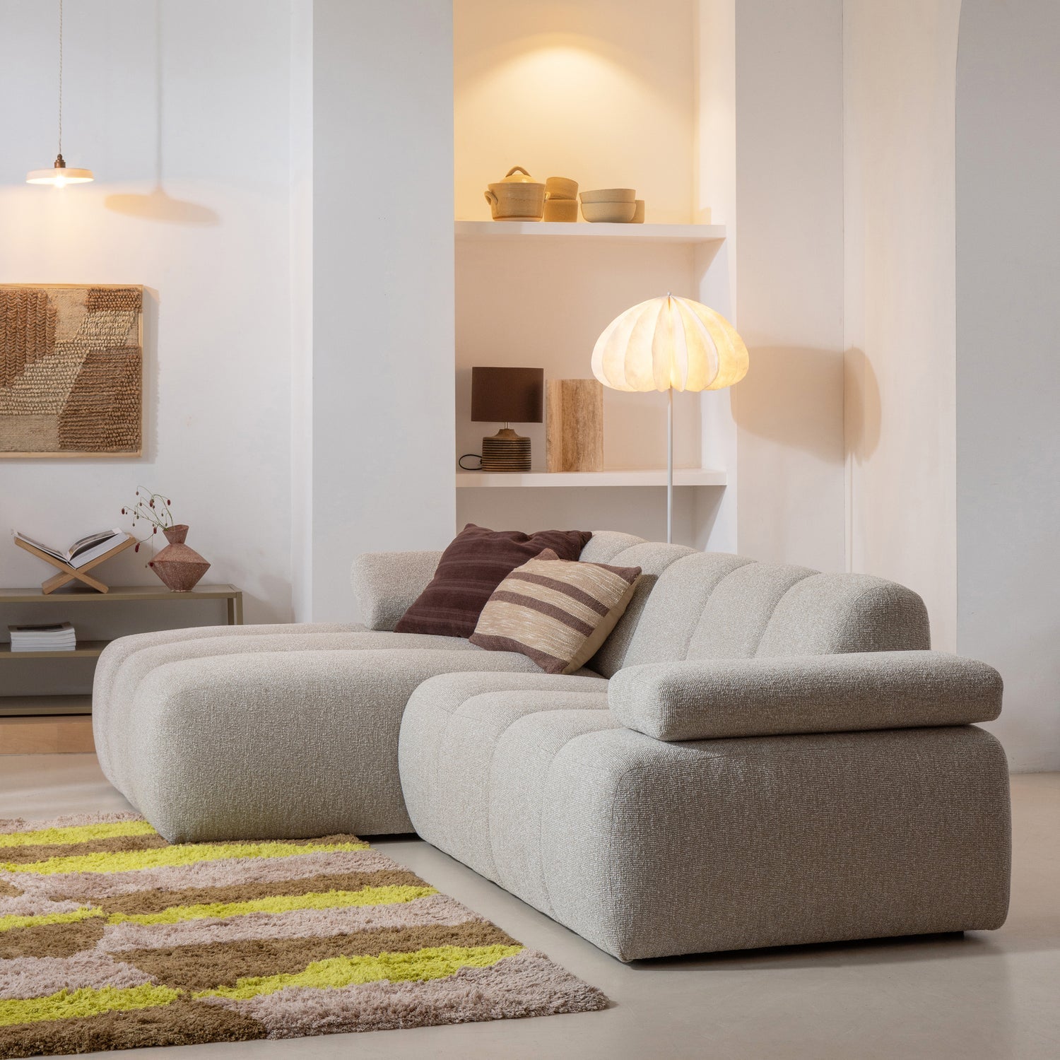 Modulaire linker hoekbank MOJO beige melange bouclé