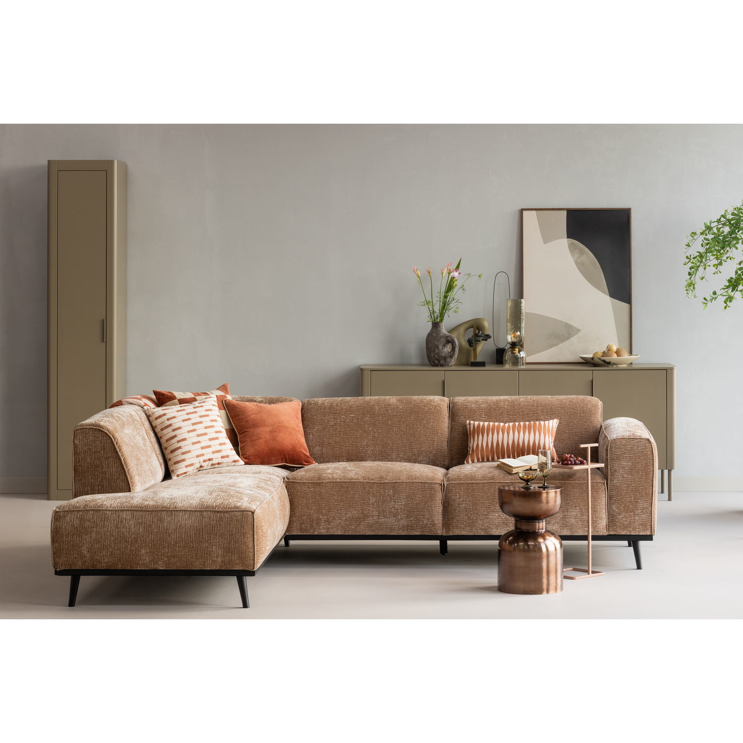 Linkerhoekbank STATEMENT donkerbeige chenille