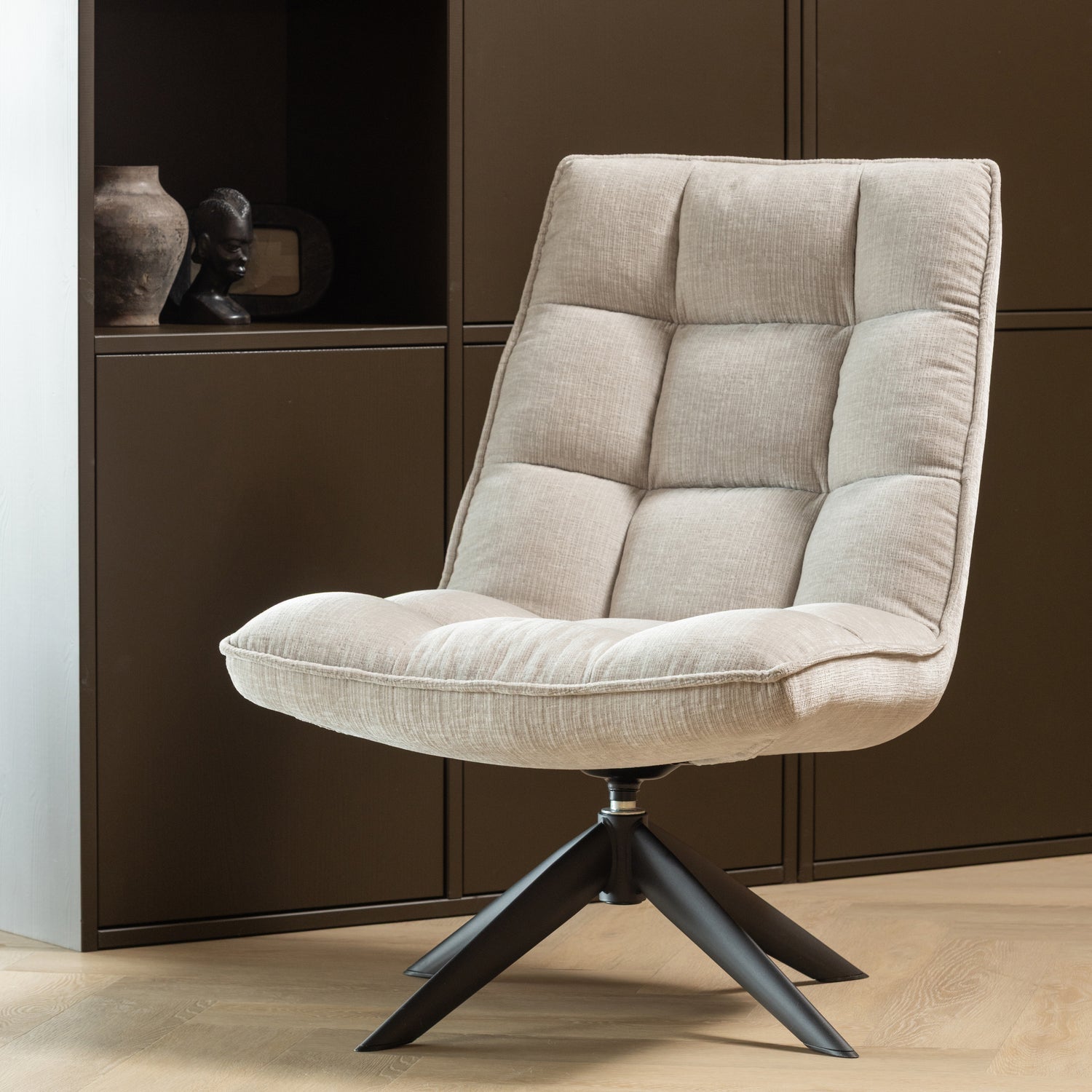 JOUKE Light Beige Chenille Swivel Armchair