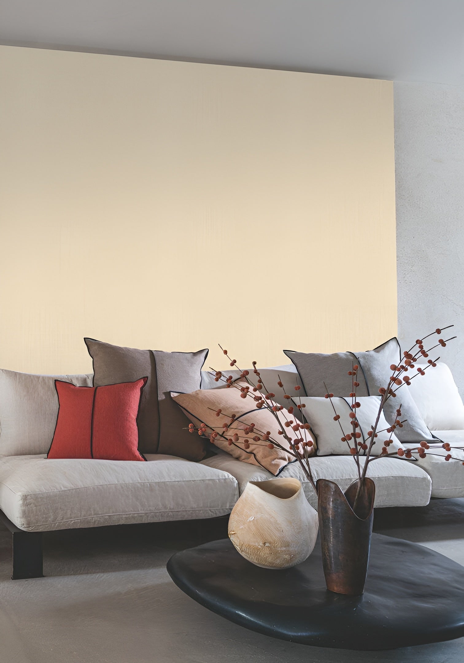 Structuurtapijt dat linnen doek imiteert SHINOK - CURRY gele curry