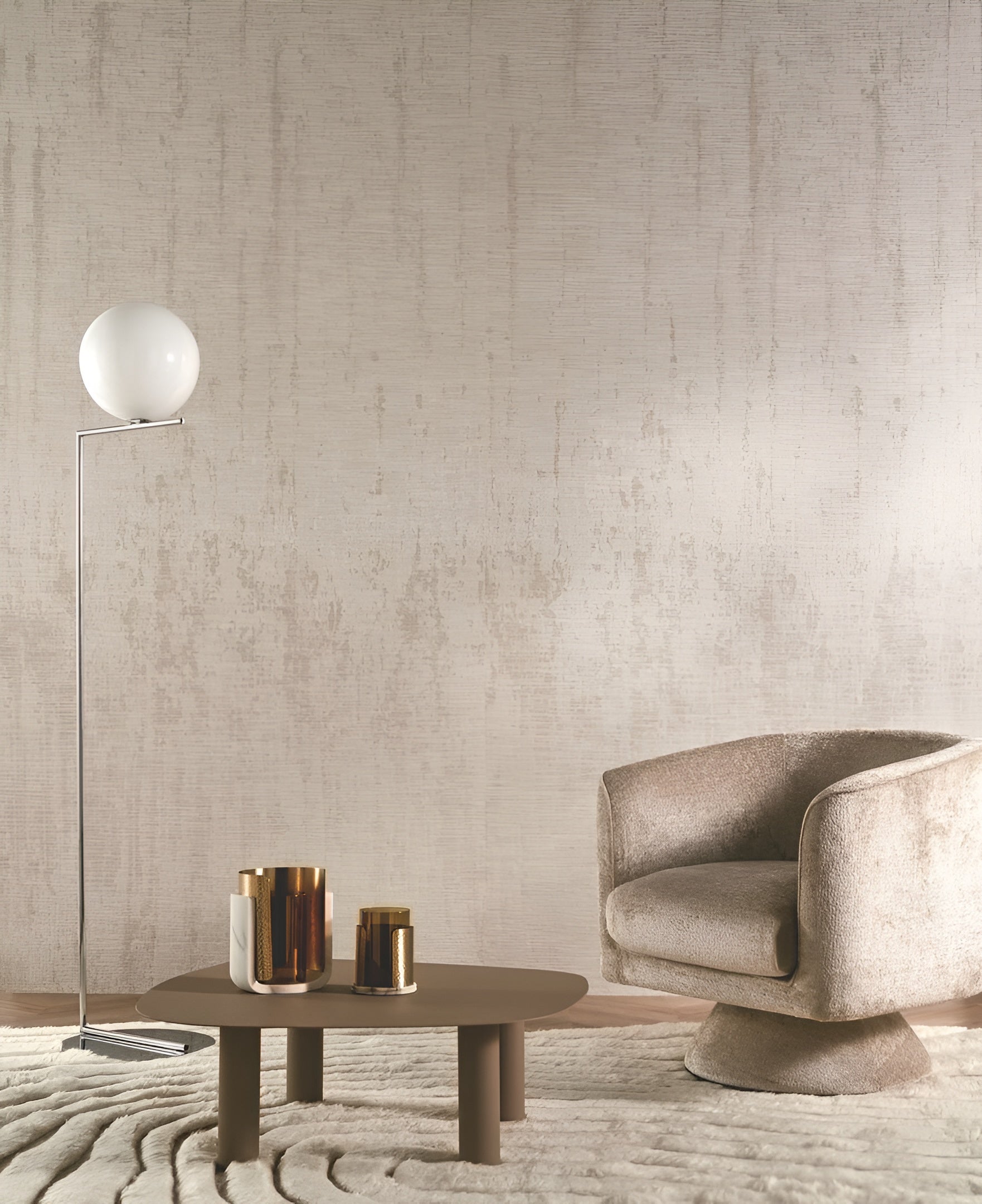 Textilwandbild, das eine gealterte Wand imitiert ORCIA - MORDORÉ goldbraun