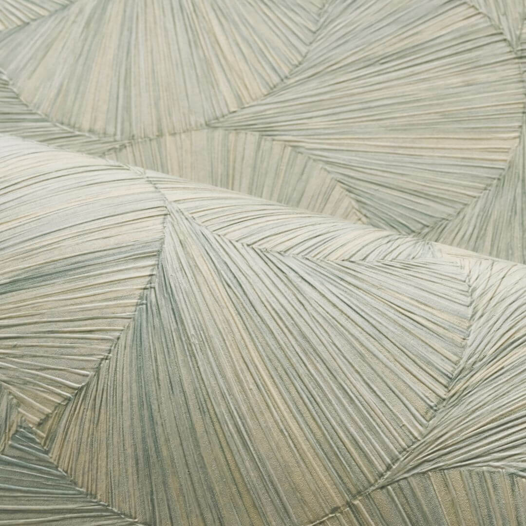 Geometrische structuurbehang met plantmotief van bladeren LOMBOK - OPALINE lichtgroen