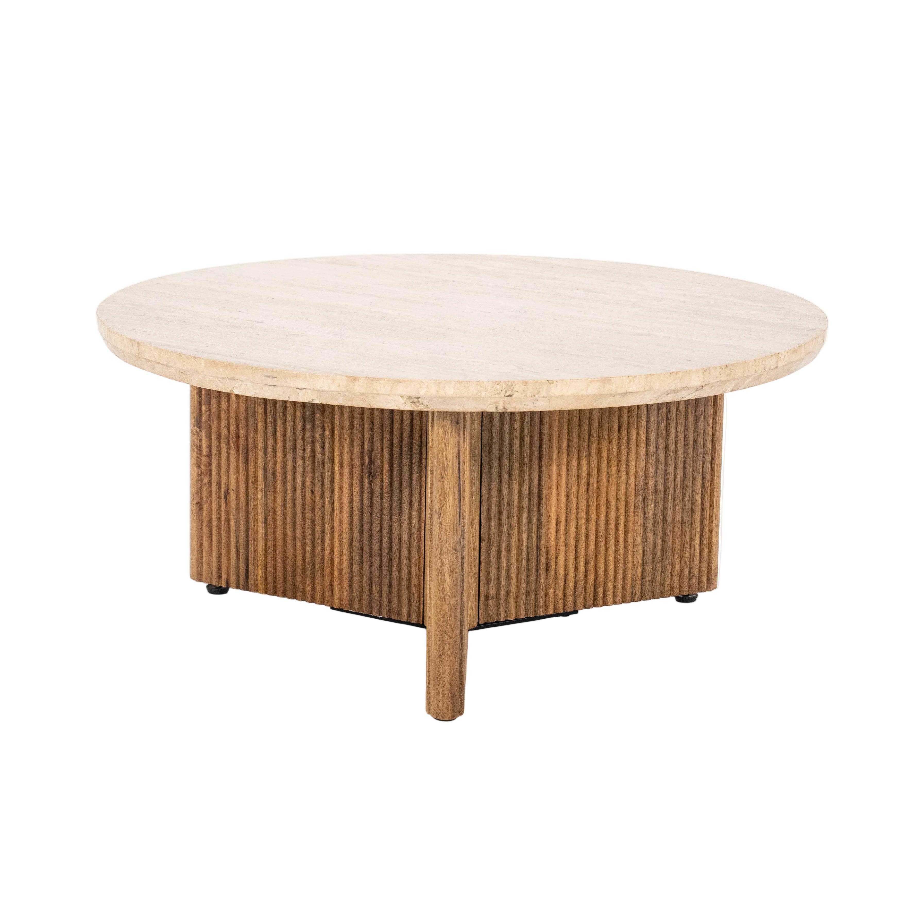 Salontafel SARA lichtbeige travertijn met mango-hout