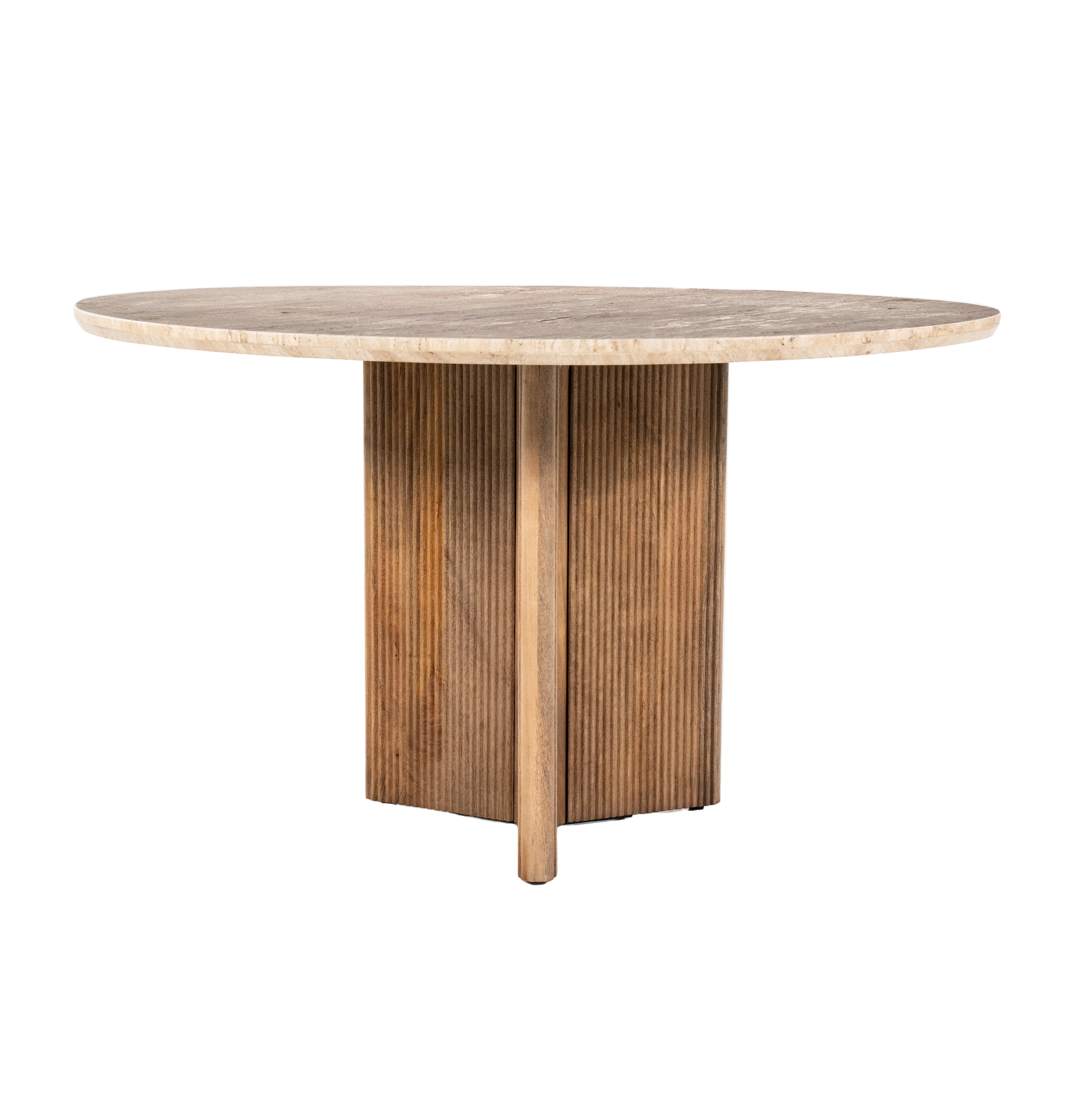 Ronde tafel SARA lichtbeige travertijn met mango-hout
