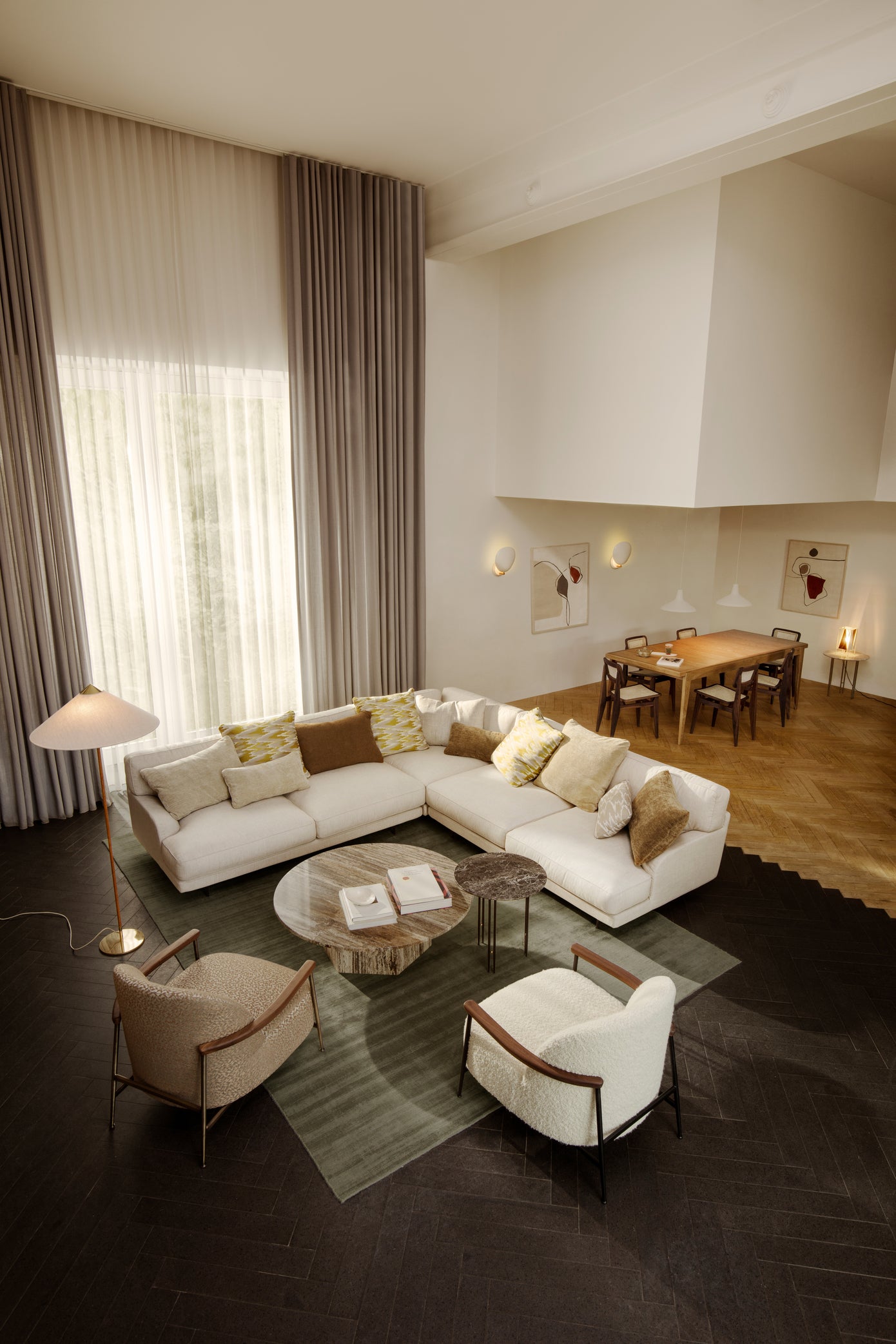 IOI travertine coffee table with black base