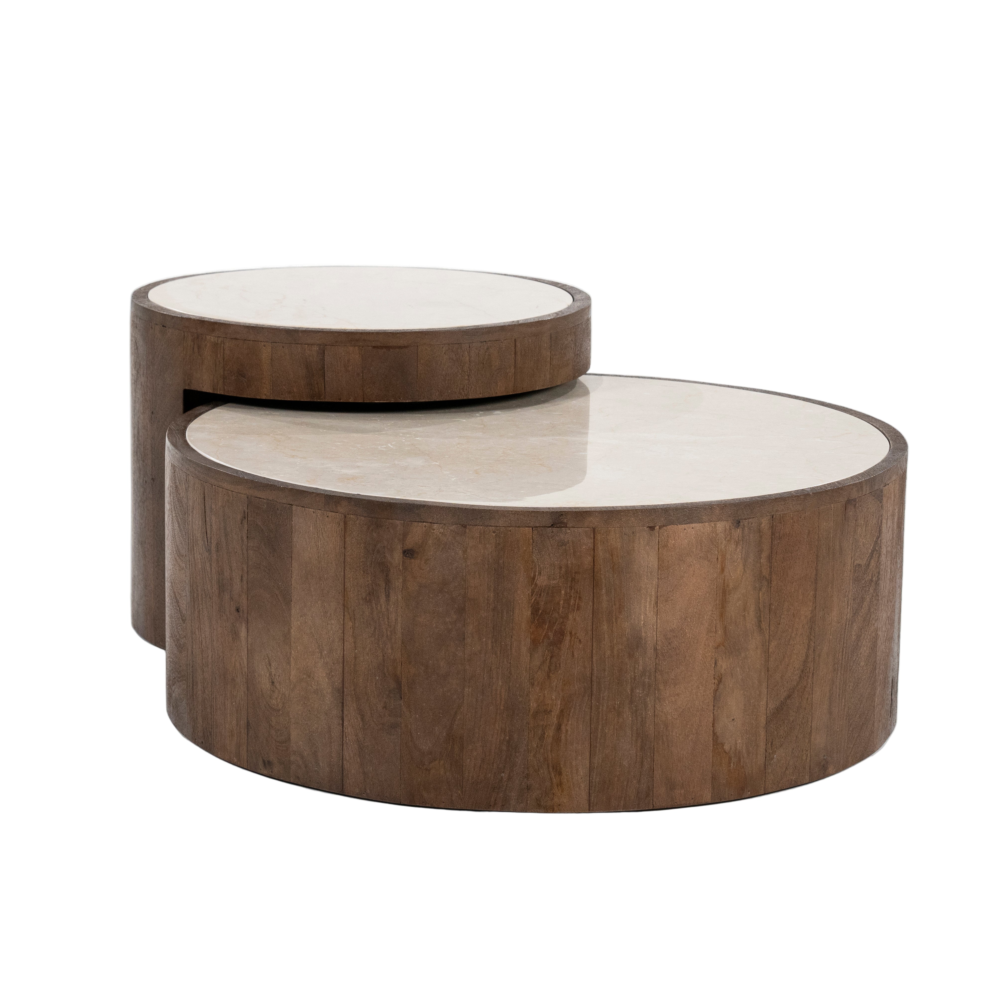 Set von Tischen HAZEL aus dunkelbraunem Mangoholz mit Marmorplatte