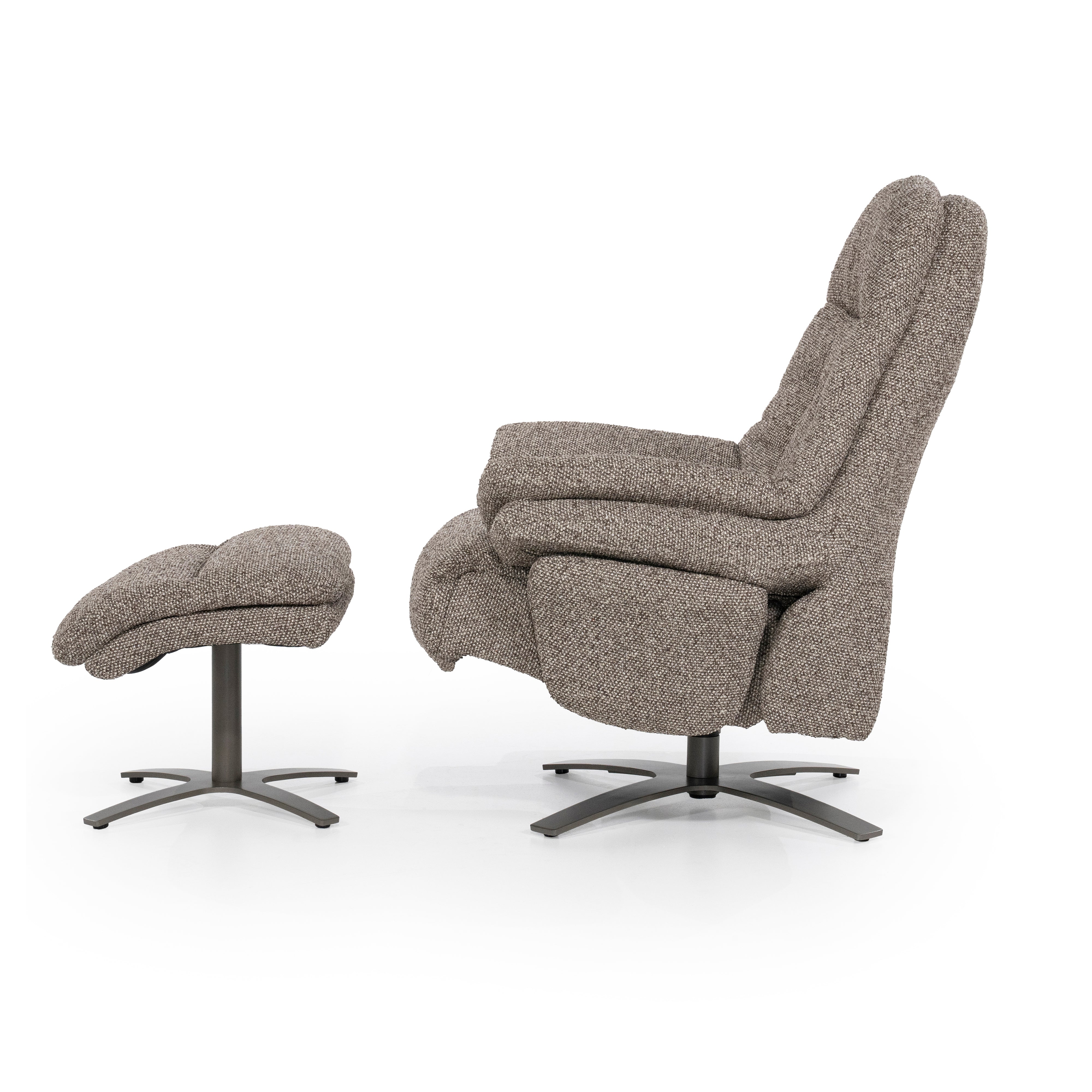 CALEB Dark Beige Armchair with Black Base and Footrest