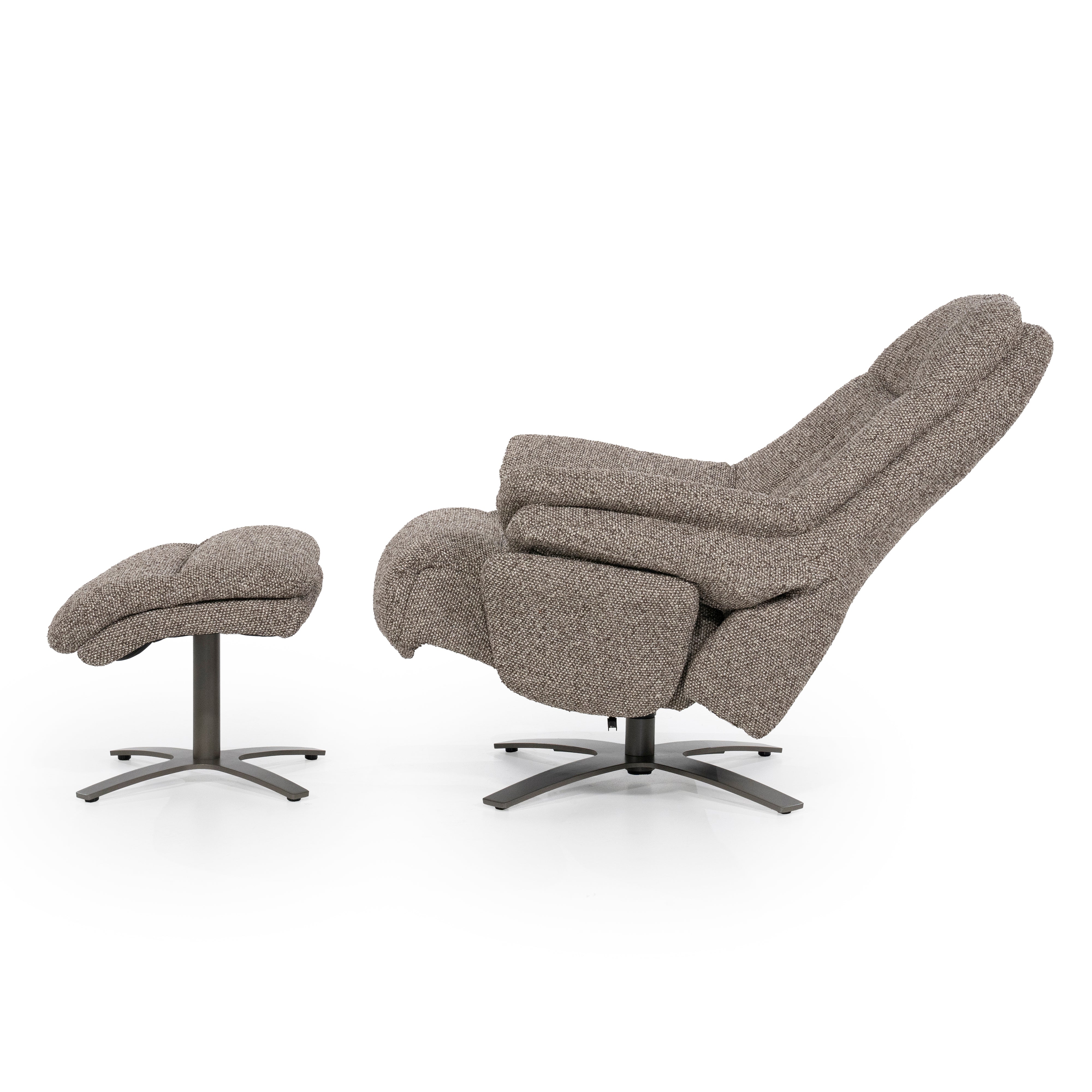 CALEB Dark Beige Armchair with Black Base and Footrest