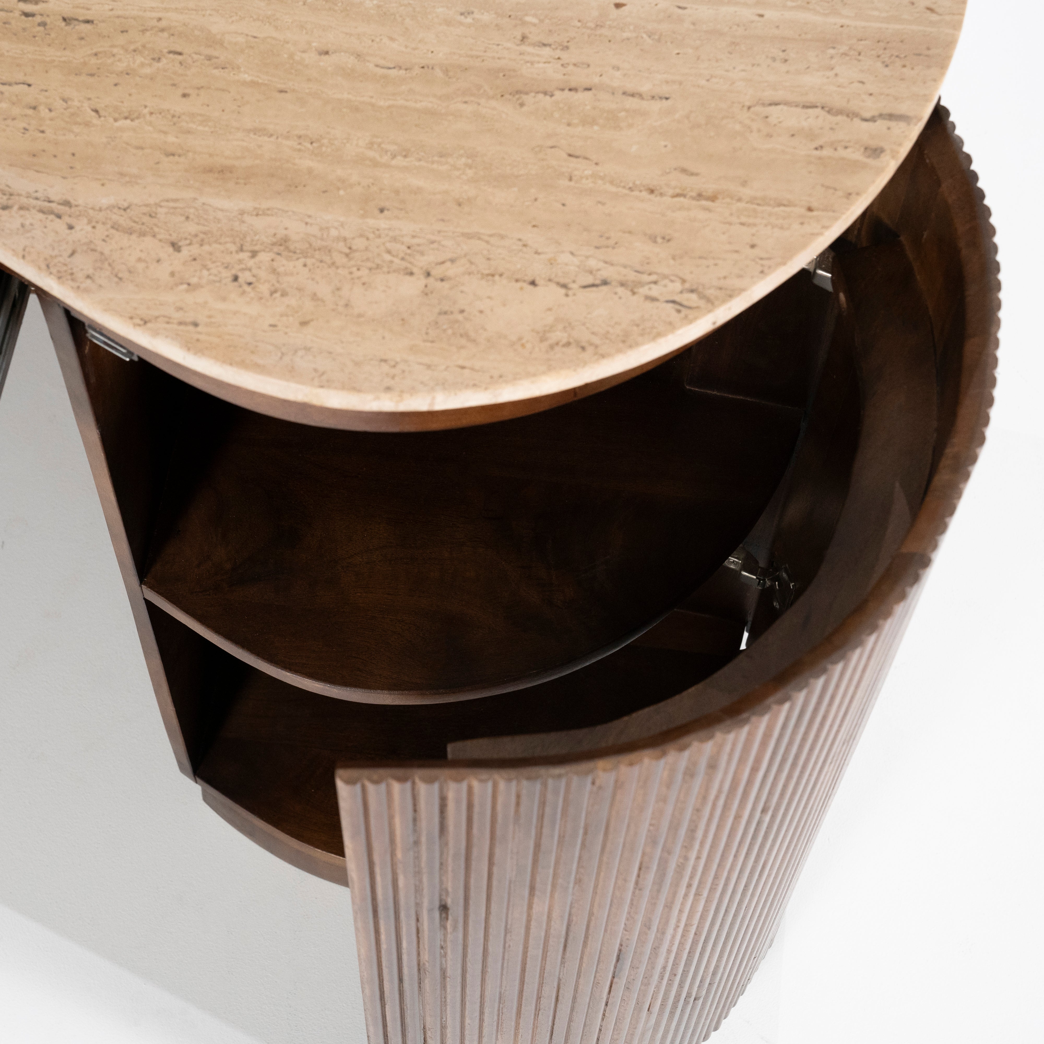 Schreibtisch MARI aus Mangoholz mit einer Tischplatte aus Travertin