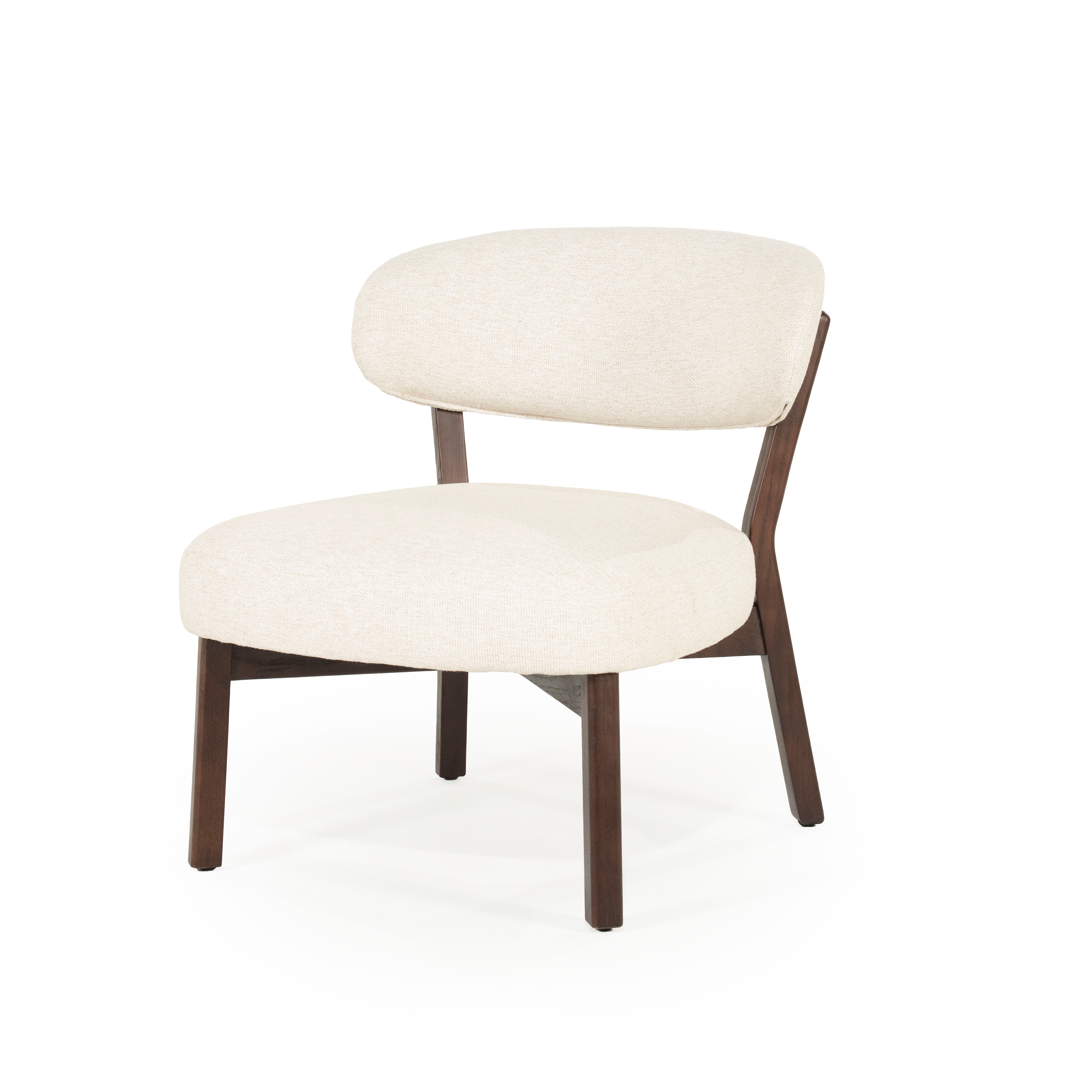 Fauteuil MIKKY lichtbeige met een donkere houten basis