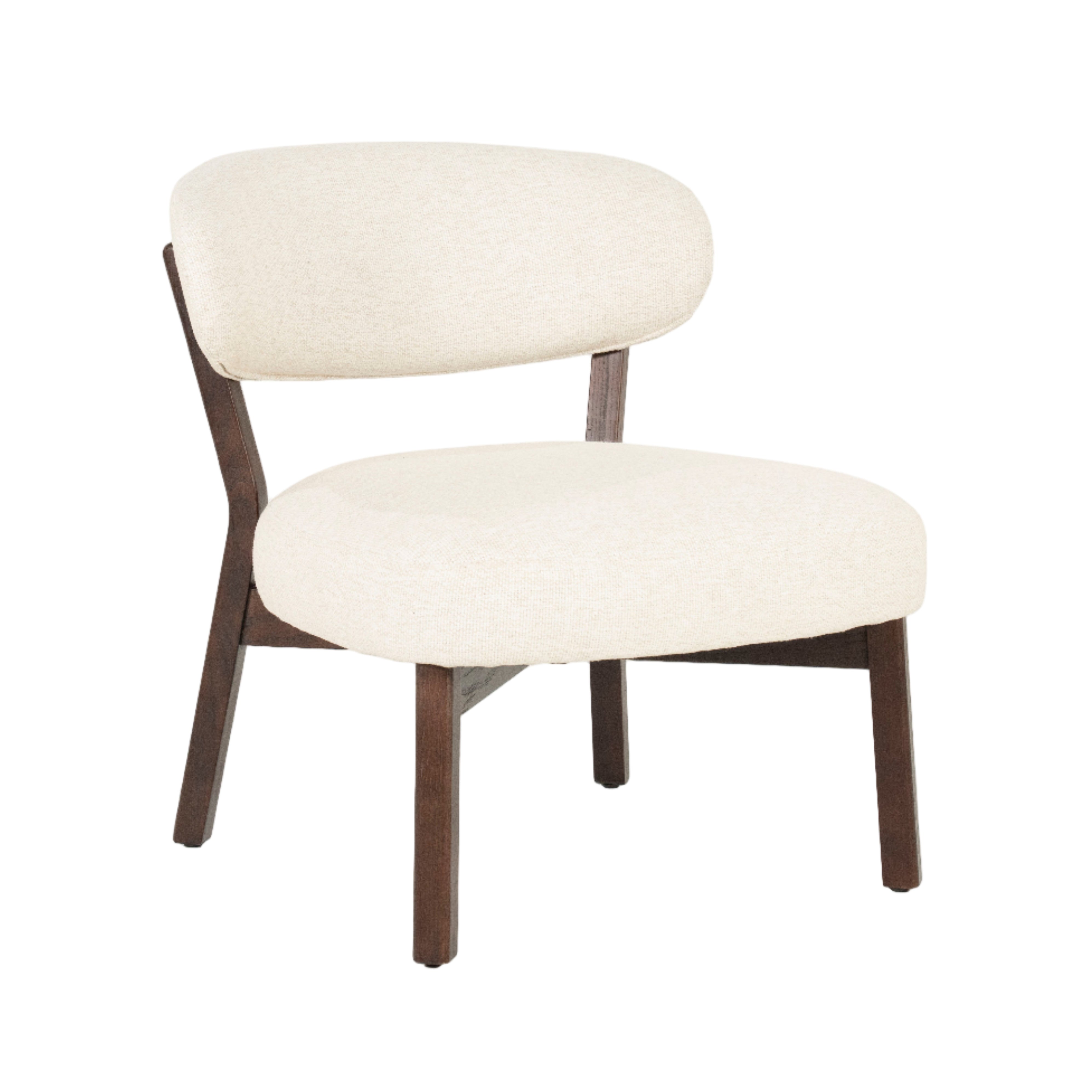 Fauteuil MIKKY lichtbeige met een donkere houten basis