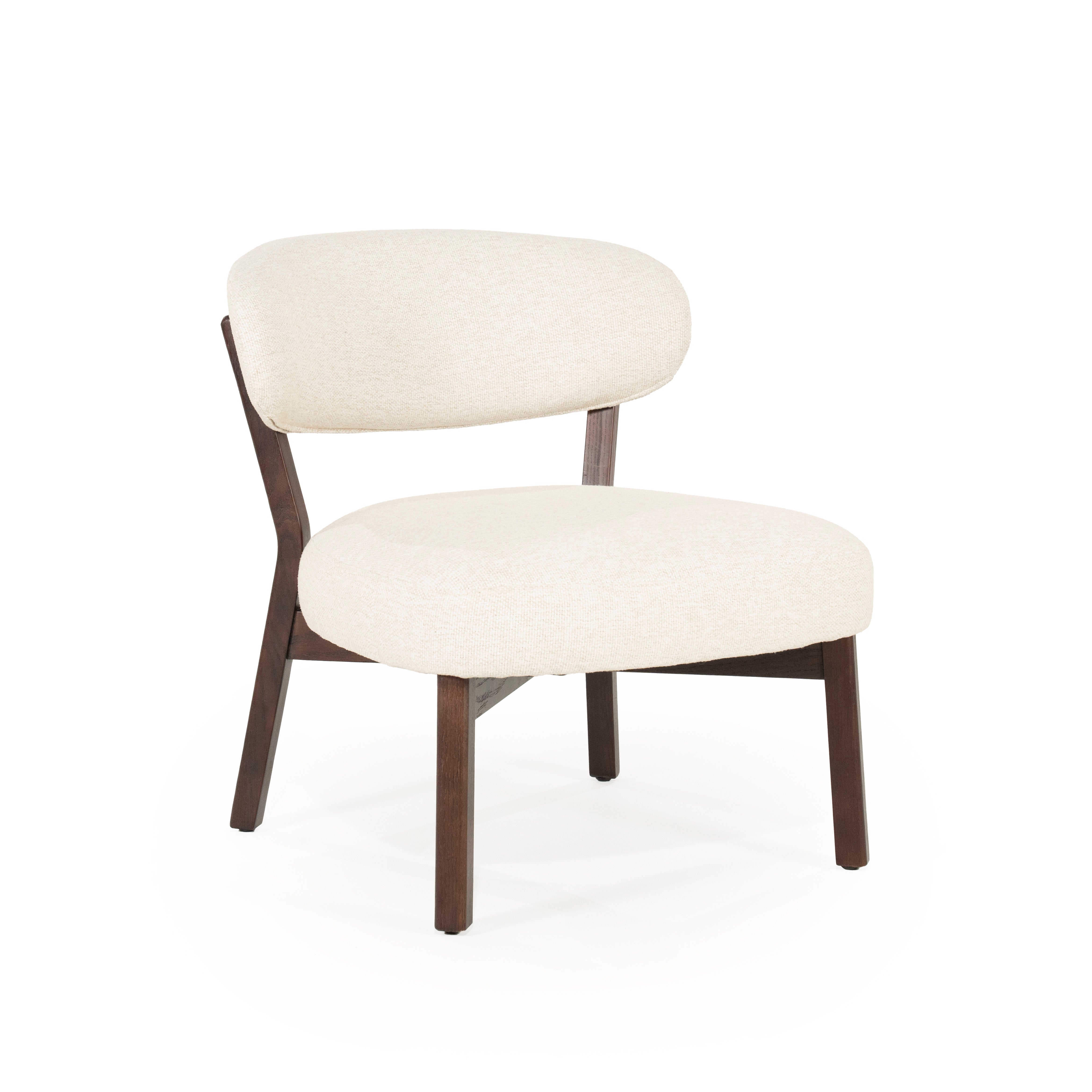 Fauteuil MIKKY lichtbeige met een donkere houten basis
