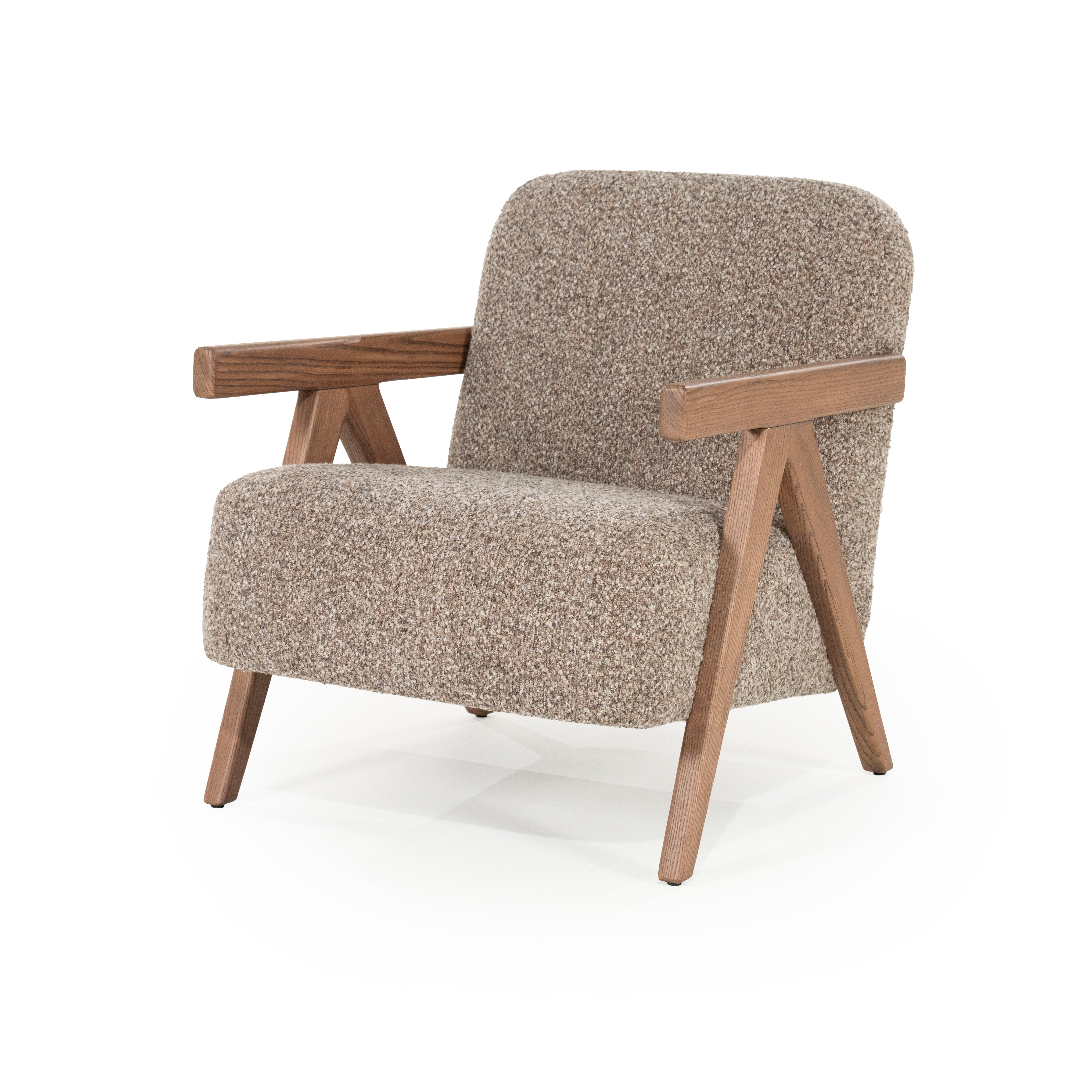 Fauteuil FRANCIS donkerbeige met houten basis