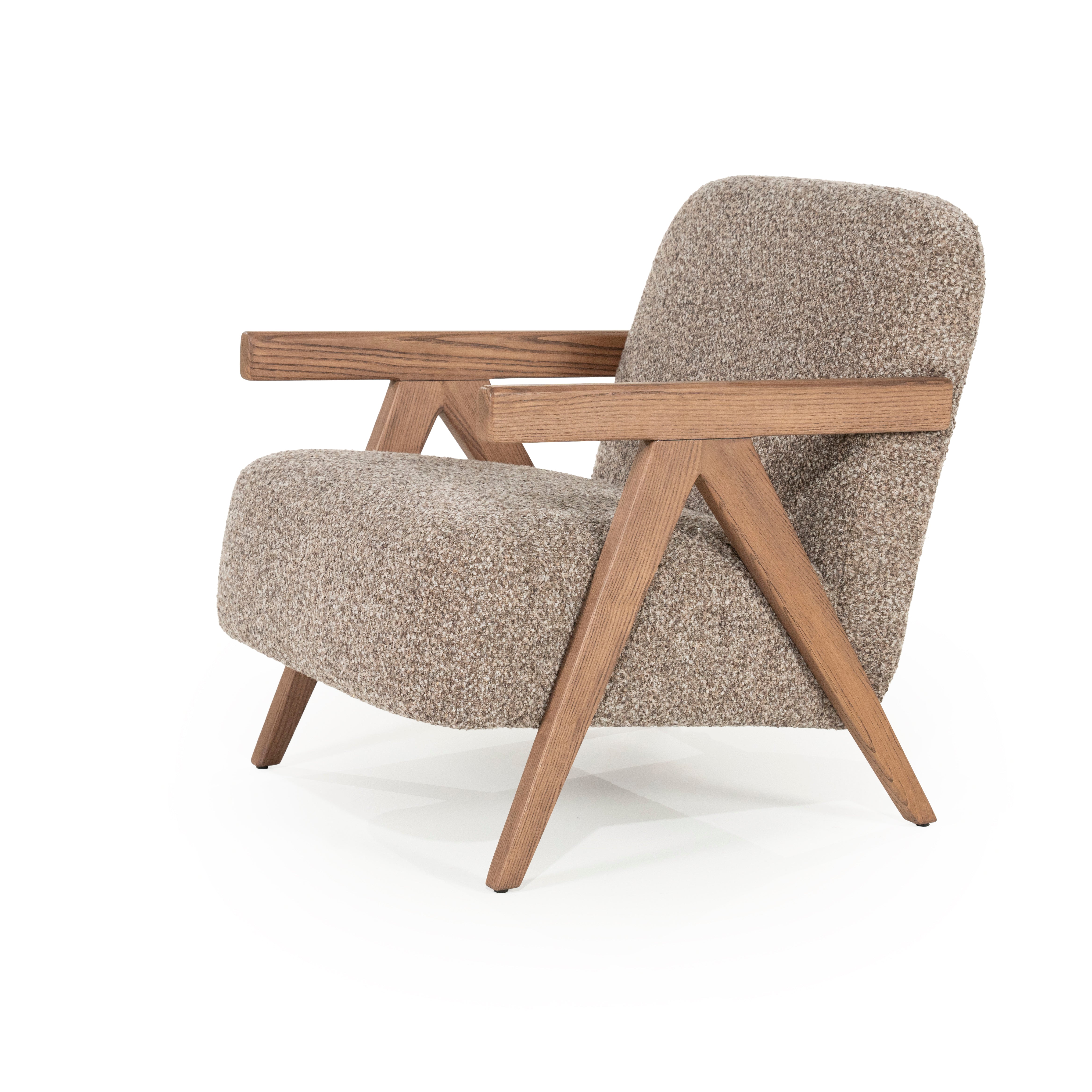 Fauteuil FRANCIS donkerbeige met houten basis