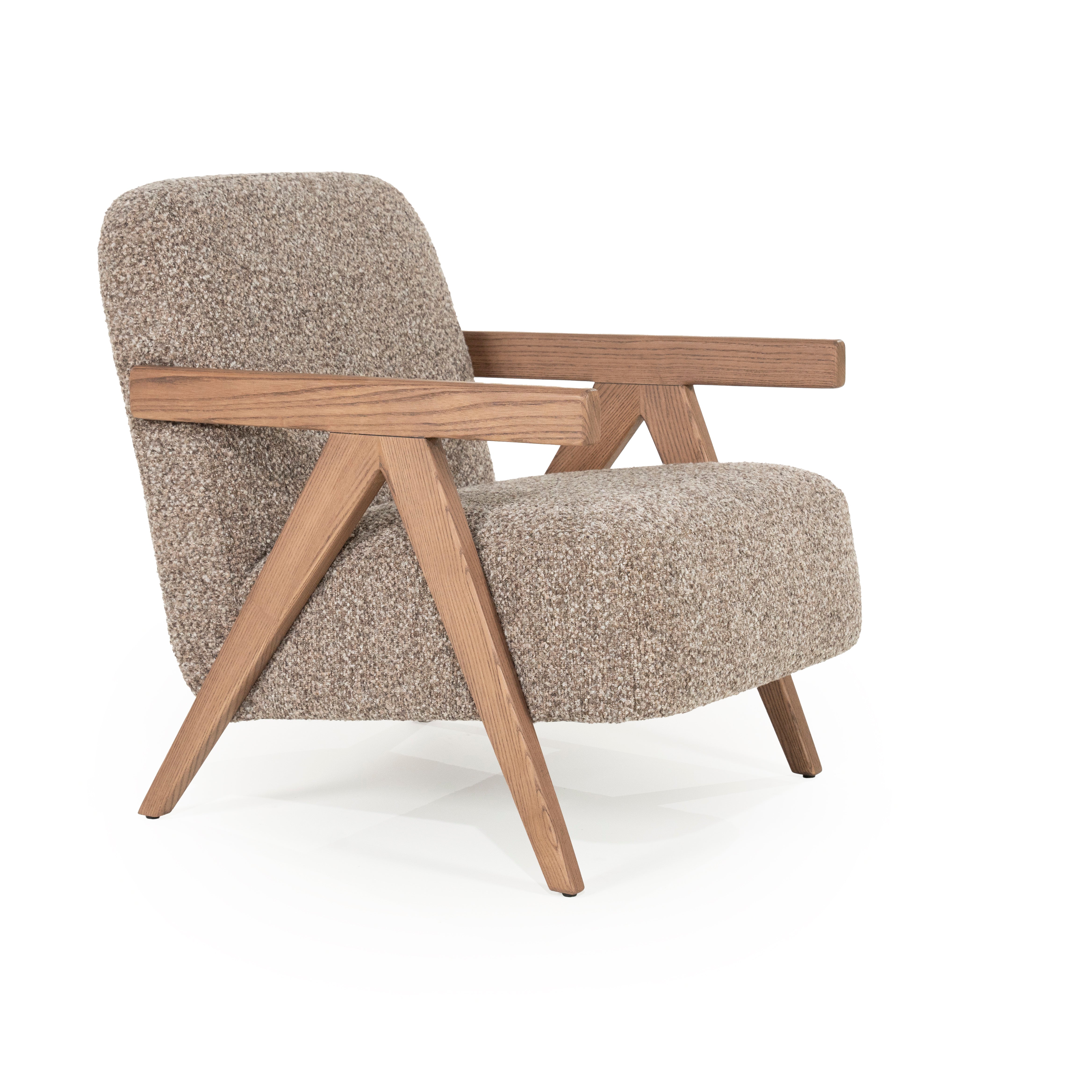 Fauteuil FRANCIS donkerbeige met houten basis