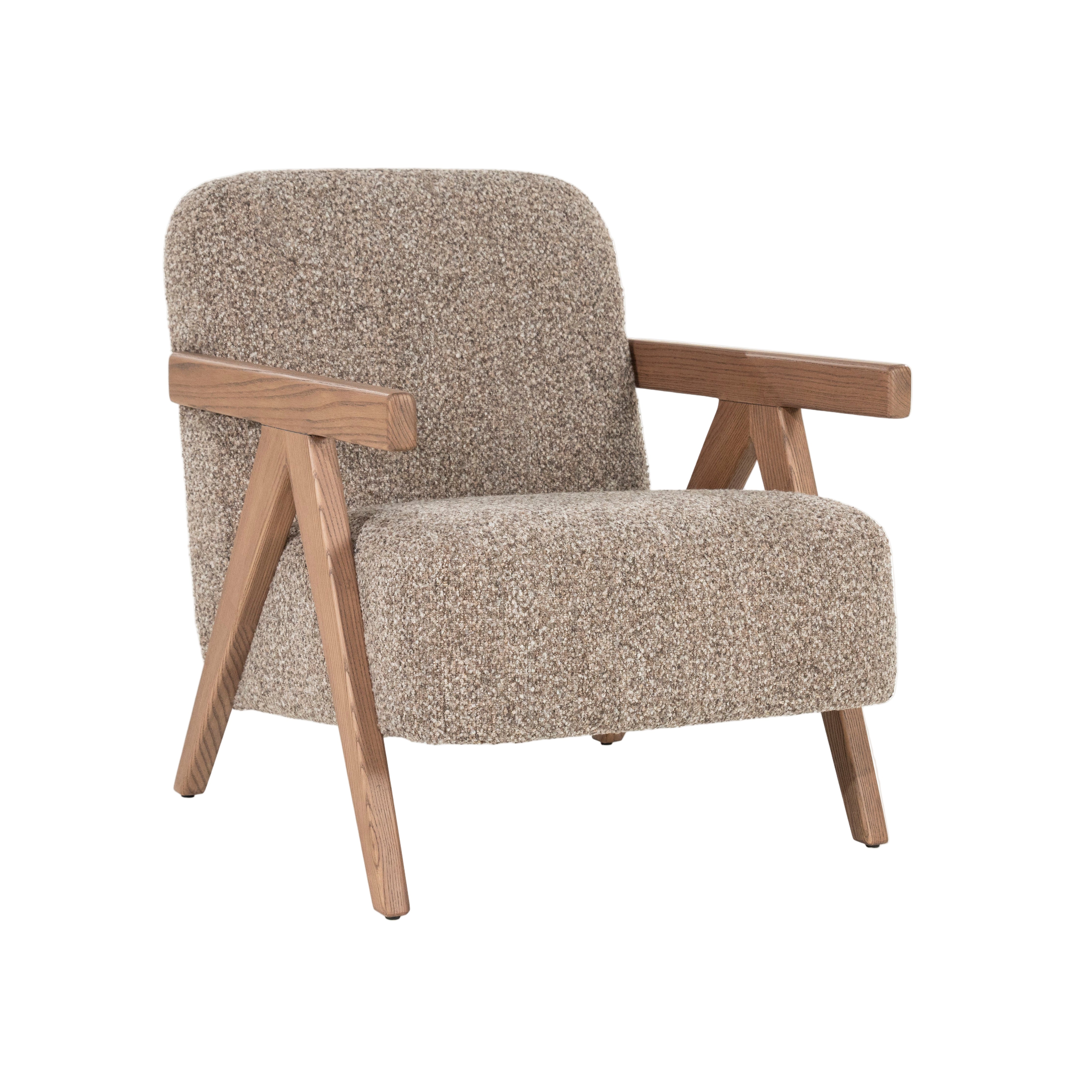 Fauteuil FRANCIS donkerbeige met houten basis