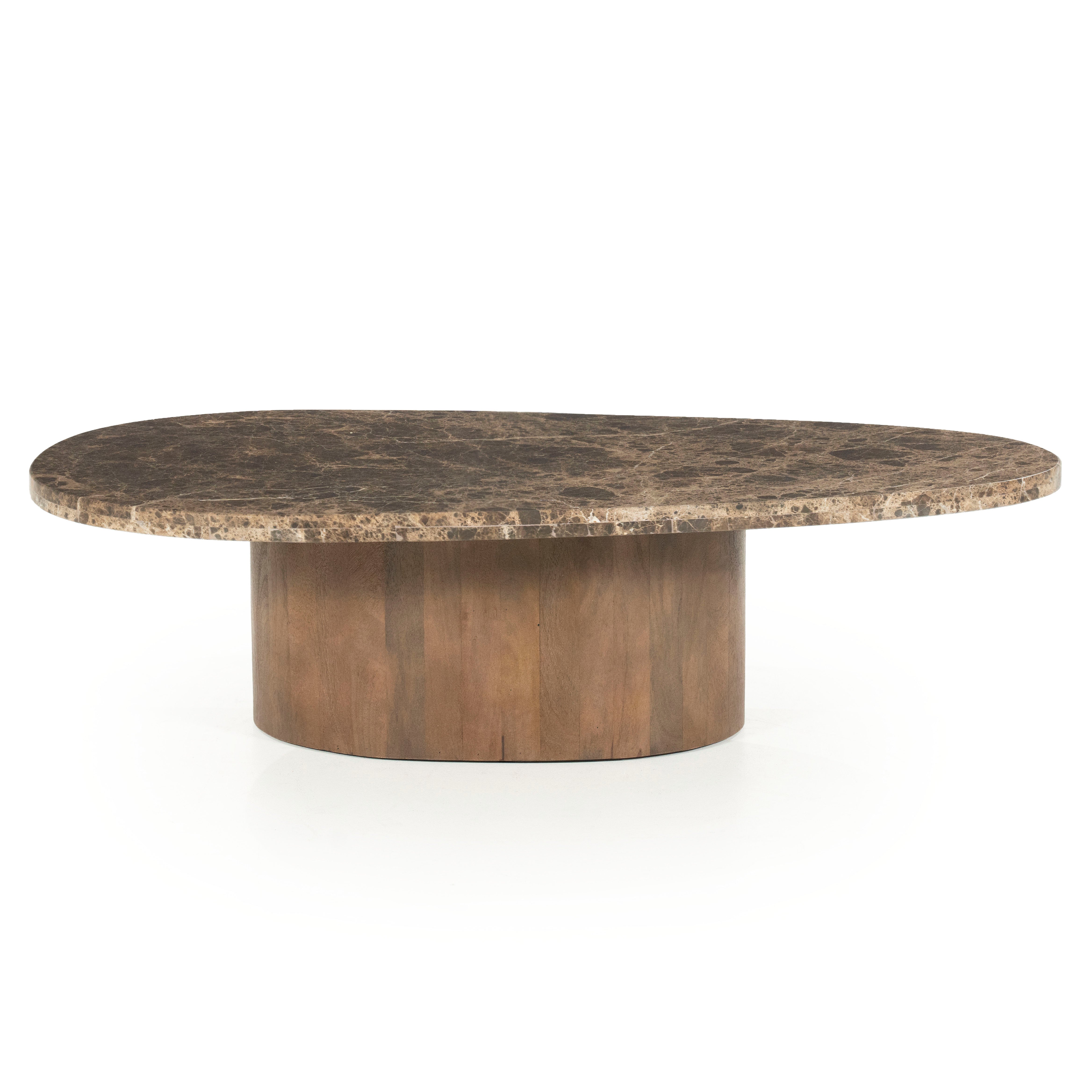 Koffietafel BRADLEY donkerbruin marmer met houten basis