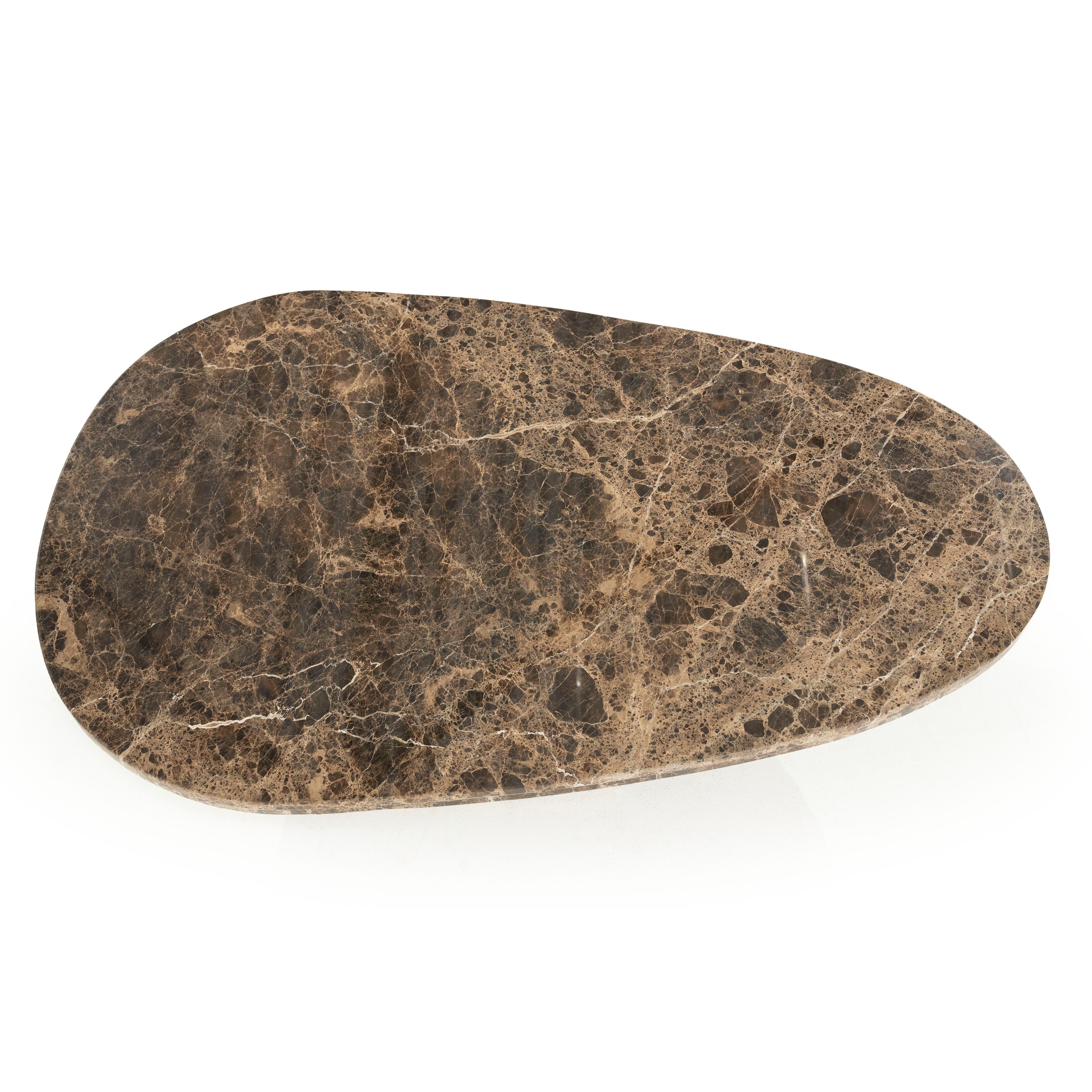 Koffietafel BRADLEY donkerbruin marmer met houten basis